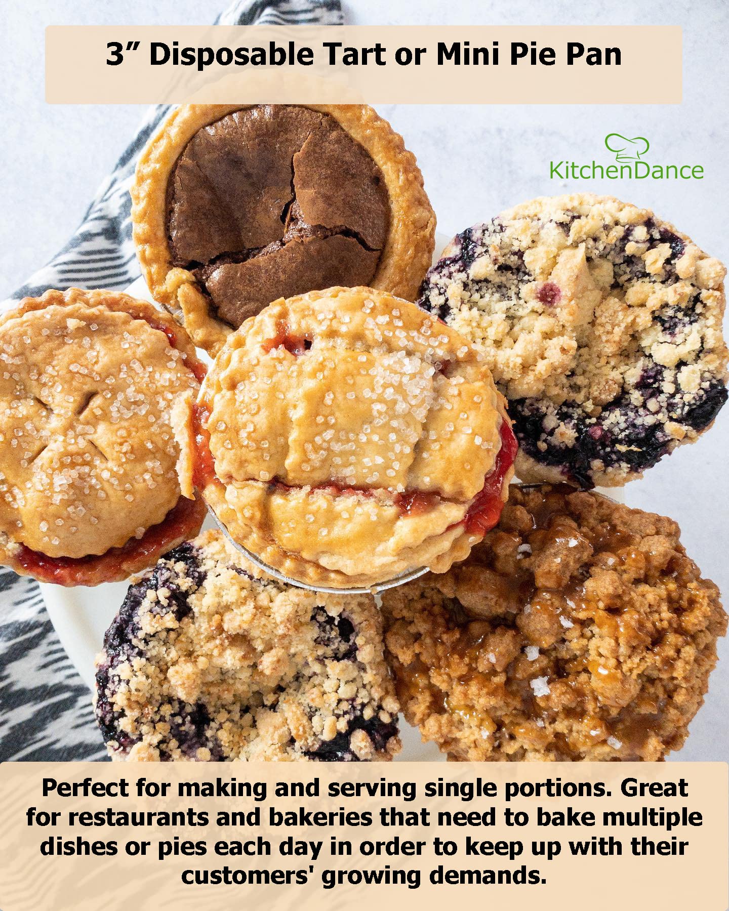 KitchenDance 3-Inch Round Disposable Aluminum Foil Tart Pans - 2000 Count Bulk Pack for Baking Pies, Tarts, Quiches & Desserts - Perfect for Home Baking, Catering, Restaurants & Party Food Prep