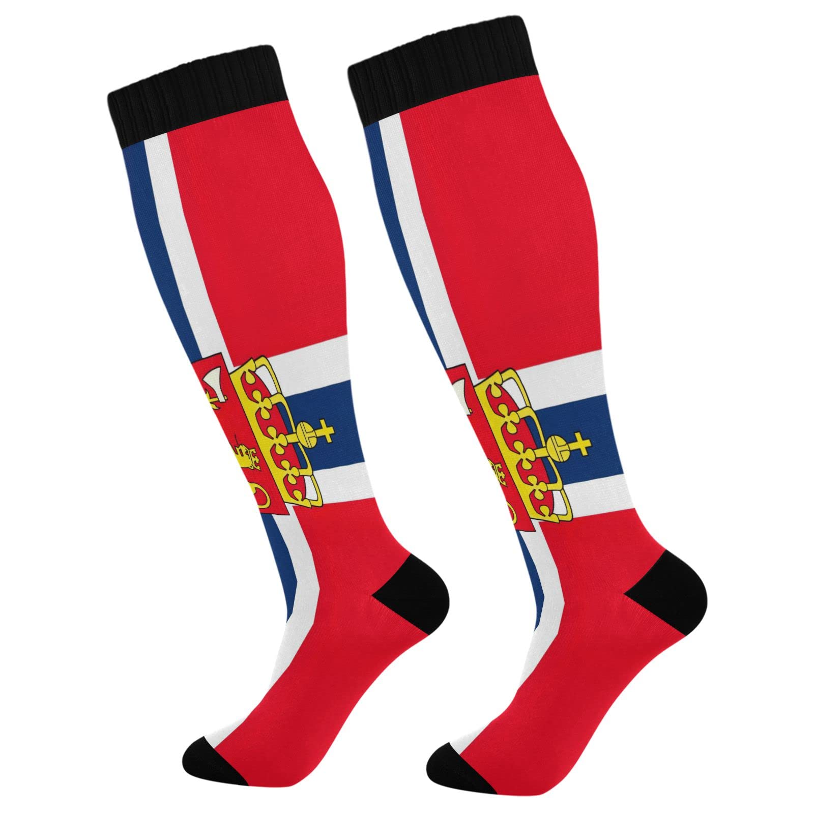 Best Compression Socks for Women & Men - Knee High Support Socks for Running, Hiking & Fitness - Norway Flag Design - Perfect for Workouts, Travel & Recovery