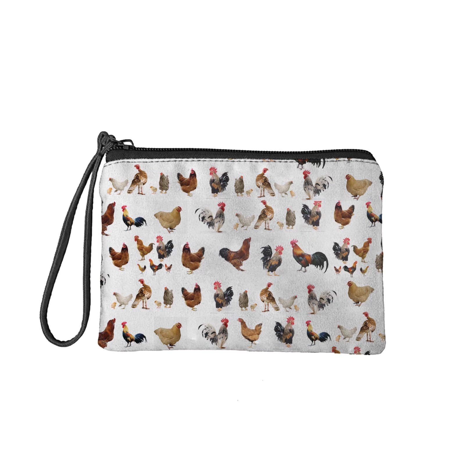 Stylish Chicken Rooster Print Coin Purse & Makeup Bag for Women - Zippered Change Pouch, Cosmetic Organizer - Perfect Gift for Girls, Travel & Daily Use