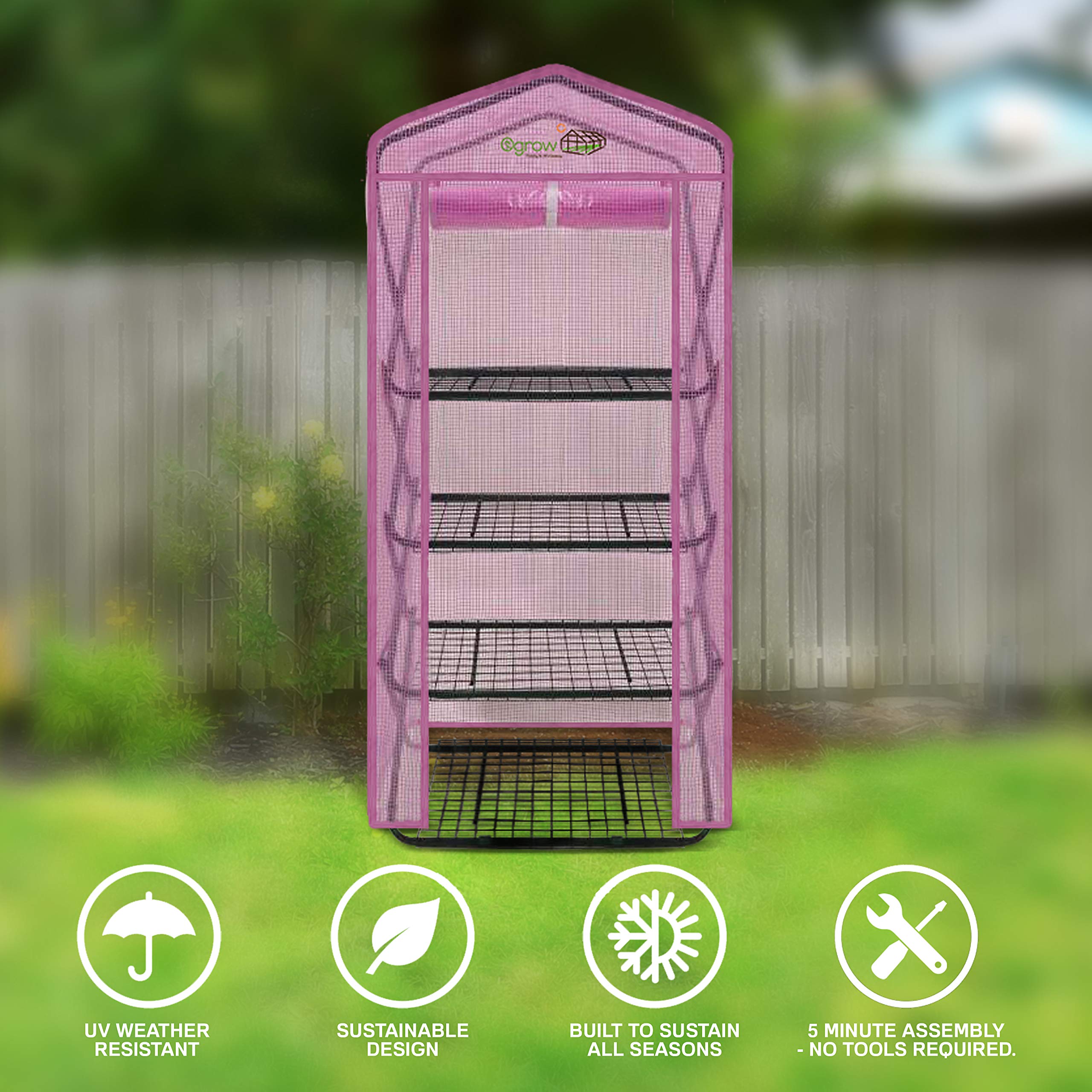 Ogrow® 4 Tier Pop-Up Greenhouse with Lilac Premium PE Cover - Portable Plant Protection for Indoor/Outdoor Gardening, Seed Starting & Plant Growing