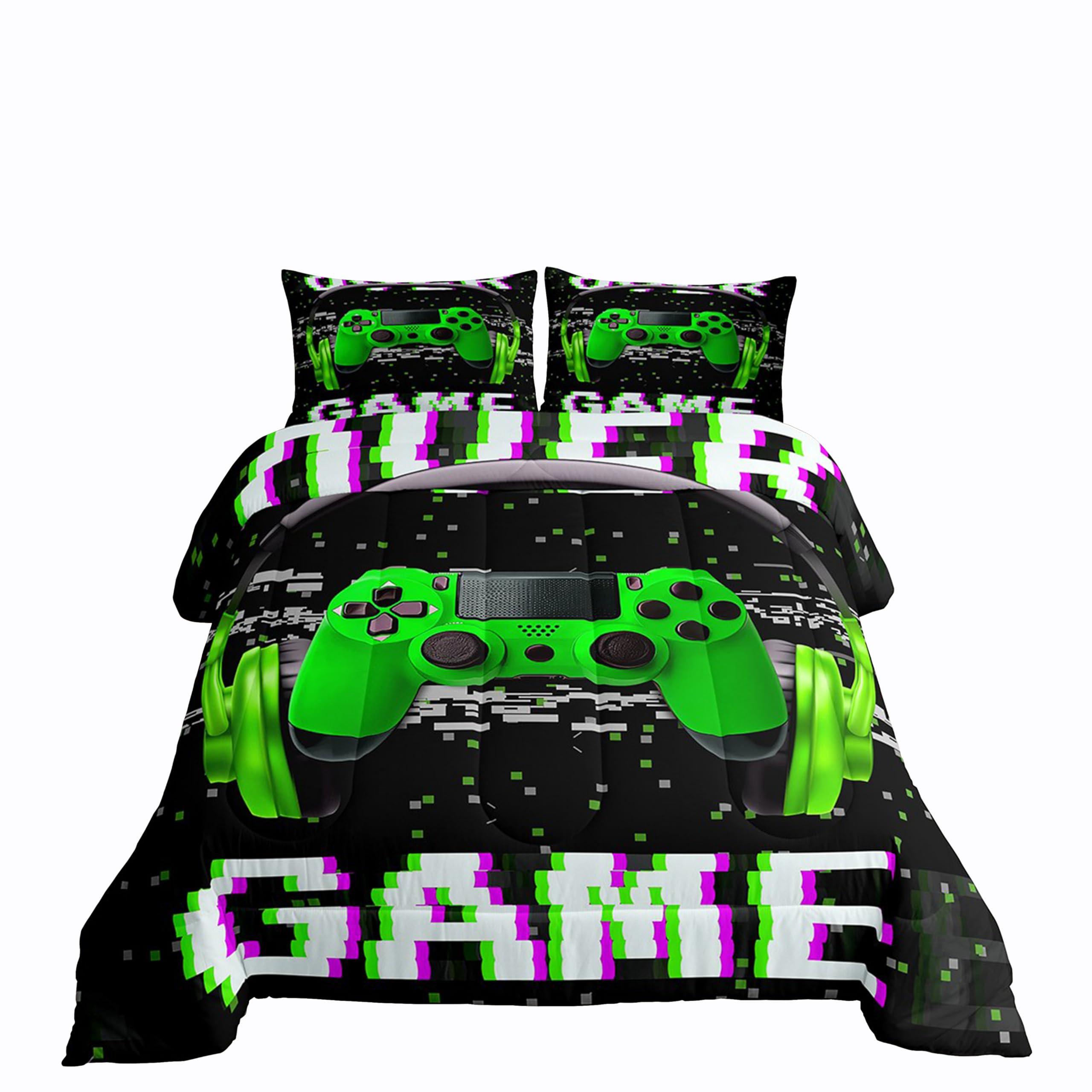 Erosebridal Boys Twin Gaming Comforter Set - Green Video Game Themed Bedding for Toddler & Kids - Perfect for Gamer Bedrooms, Sleepovers & Teen Boys Room Decor