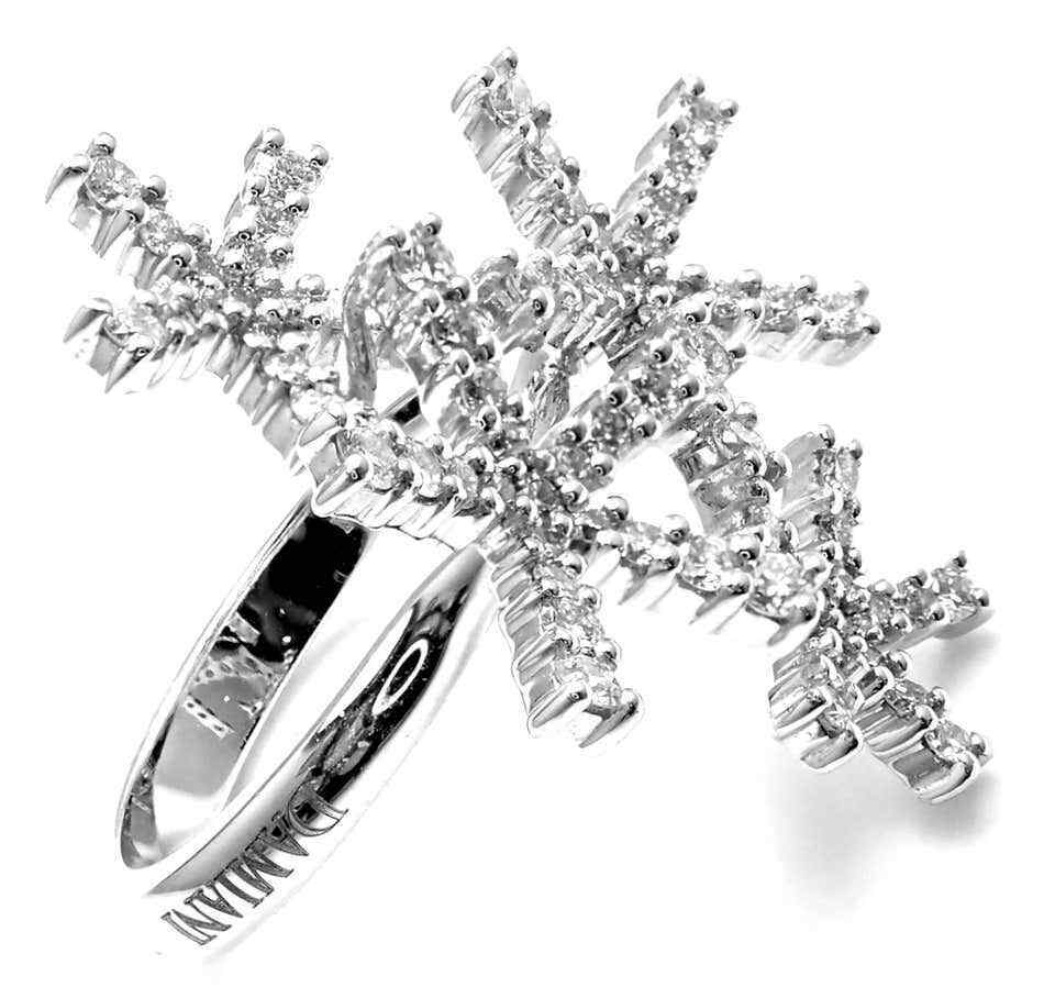 Authentic Damiani Diamond Flower 18k White Gold Cocktail Ring for Women - Elegant Statement Jewelry for Parties, Weddings & Special Occasions