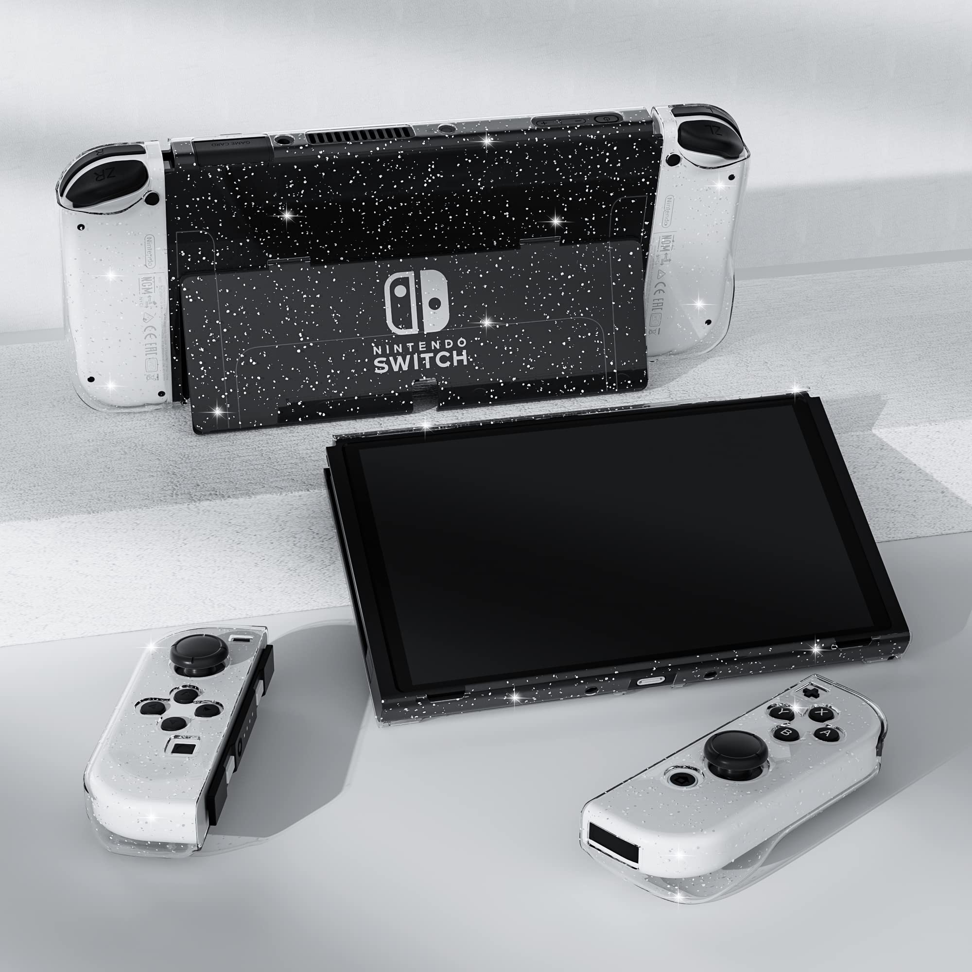 FANPL Glitter Case for Nintendo Switch OLED Model 2021 - Dockable Protective Shell with Sparkle Soft TPU Cover & Ergonomic Joycon Grip | Perfect for Gaming Protection and Stylish Play