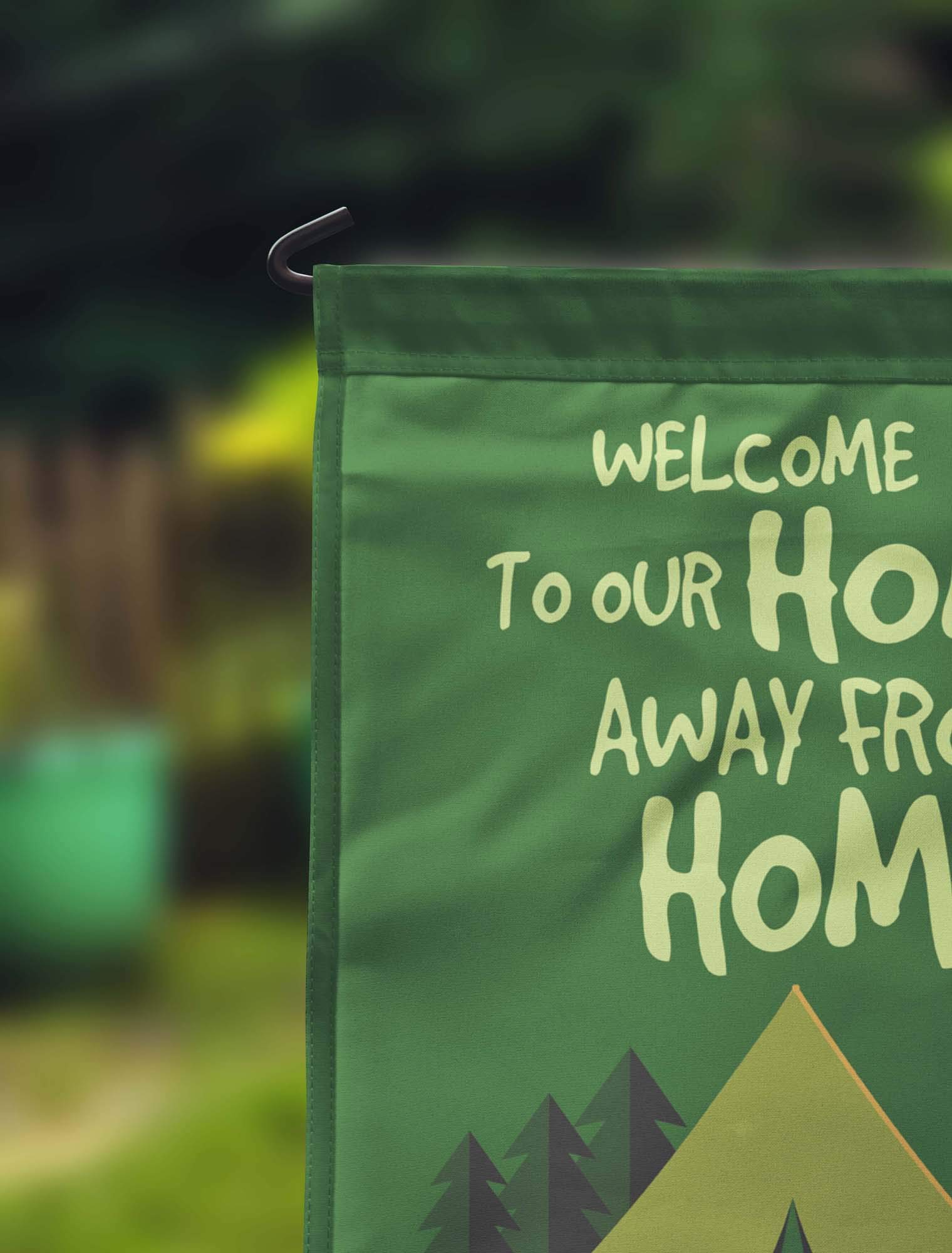 Custom Personalized Double Sided Campsite Flag - Seaweed Green Welcome to Our Home Away from Home Camping Flag for Outdoor Enthusiasts | Perfect for RV Parks, Campgrounds & Backyard Camping Decor