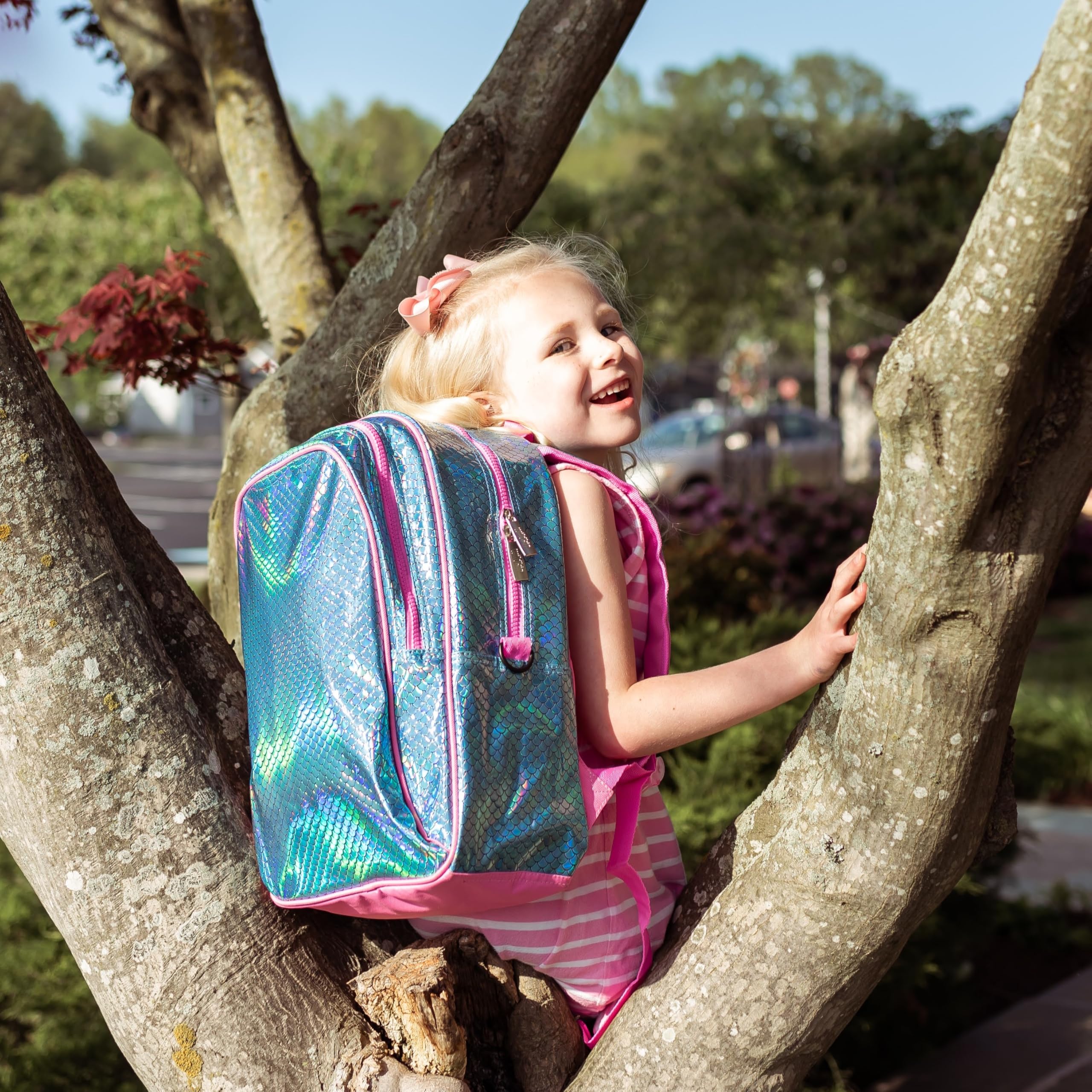 Wildkin 15 Inch Kids Backpack Set with Matching Lunch Box - Mermaid Scales Design | Durable School Backpack for Girls & Boys | Perfect for School, Travel & Daycare