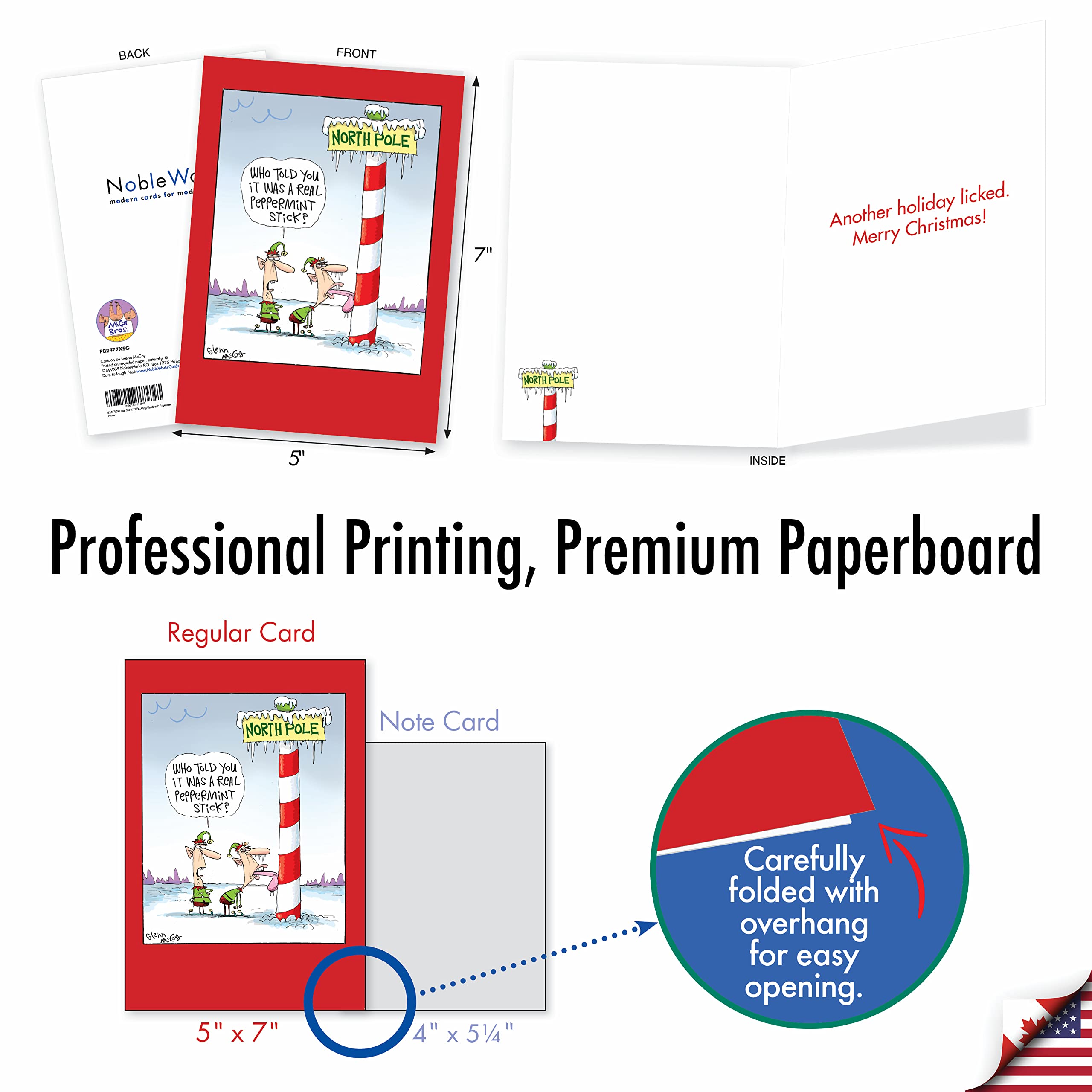 NobleWorks - 12 Pack Funny Christmas Cards with Envelopes - Holiday Humor Cartoon Greeting Cards (1 Design, Boxed Set) - Frozen Tongue B2477XSG - Perfect for Office Parties, Family Gatherings & Secret Santa Exchanges