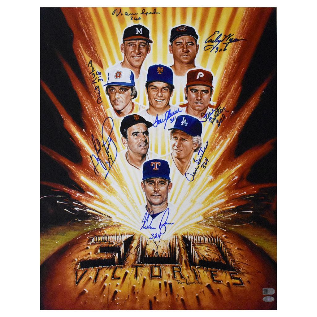 300 Win Club Autographed Baseball - Signed by Seaver, Ryan, Spahn, Wynn, Niekro, Sutton, Carlton & Perry with Win Totals - 16x20 Collectible Display - Perfect for Sports Memorabilia Collections & Man Cave Decor