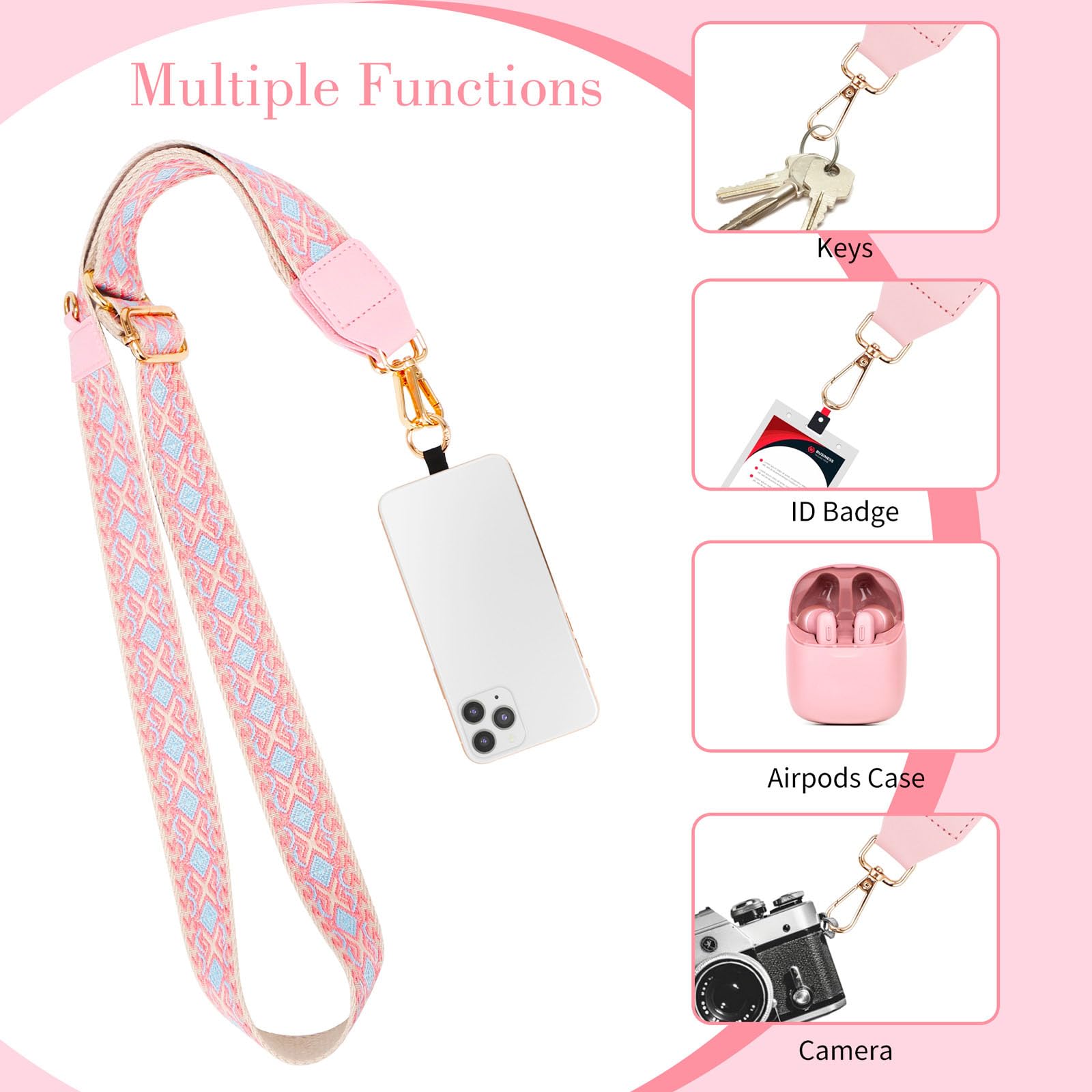 Clip and Go Adjustable Crossbody Phone Strap with Zippered Wallet Pouch - Hands-Free Phone Holder for Travel, Shopping & Outdoor Activities