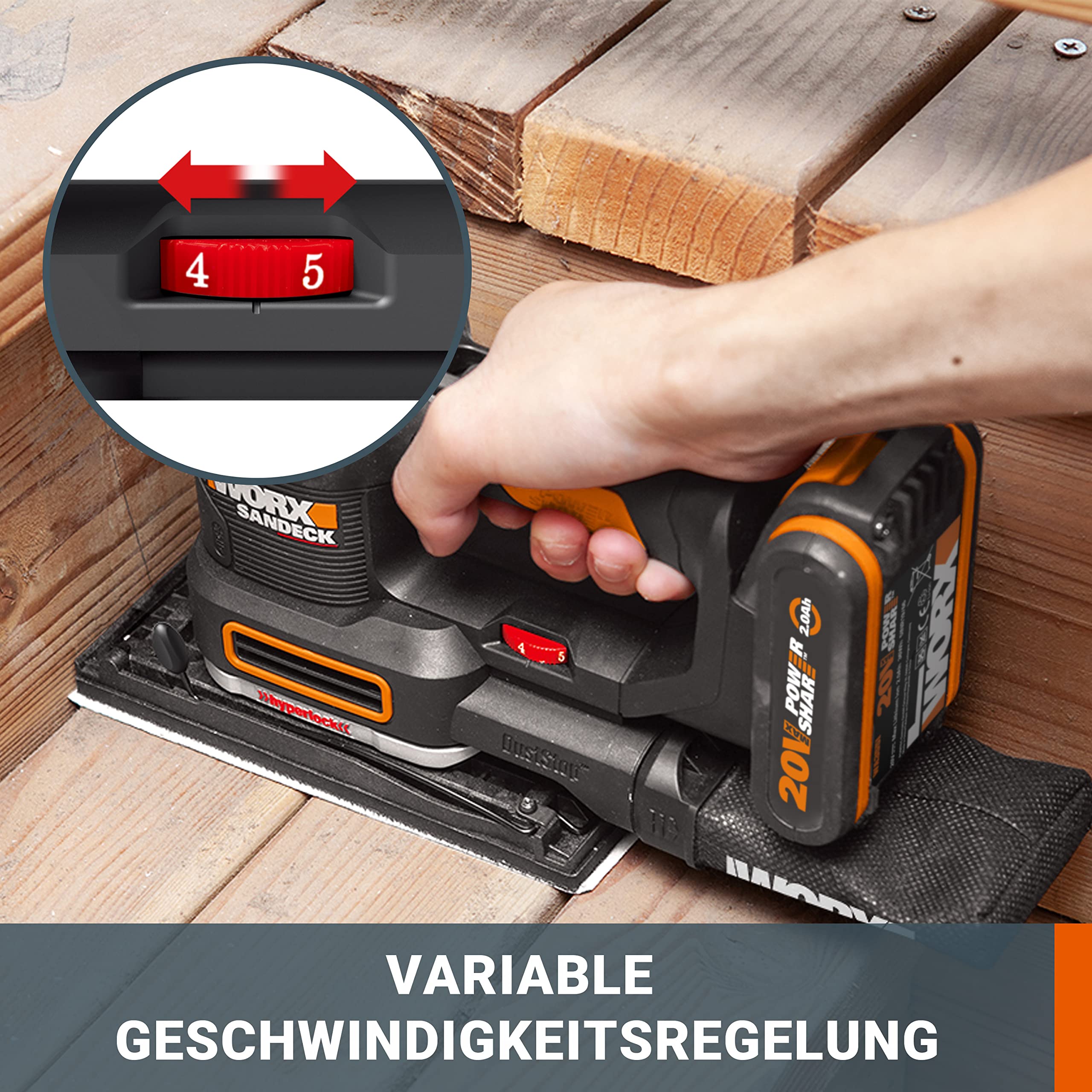 WORX WX820.9 Cordless Multi Sander - 5-in-1 Functions: Orbital, Fine, Detail, Contour & Finger Sanding - Variable Speed - PowerShare Compatible - Battery & Charger Not Included, Black - Perfect for Woodworking, DIY Projects & Home Renovation
