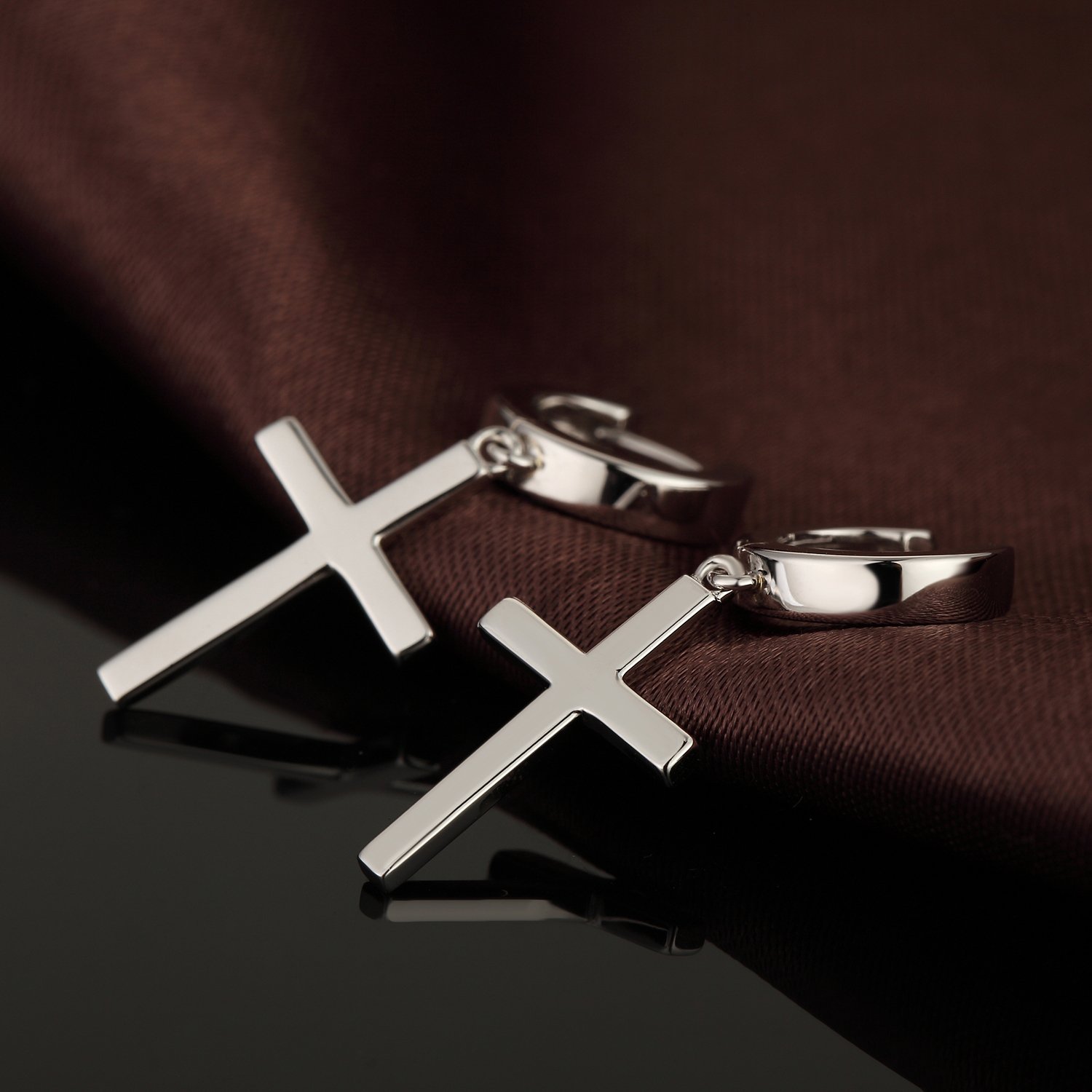 S925 Sterling Silver Cross Earrings for Women & Men - Hoop & Dangle Cross Earrings in Silver, Black, Gold & Rose Gold | Unisex Religious Jewelry for Church, Parties & Everyday Wear