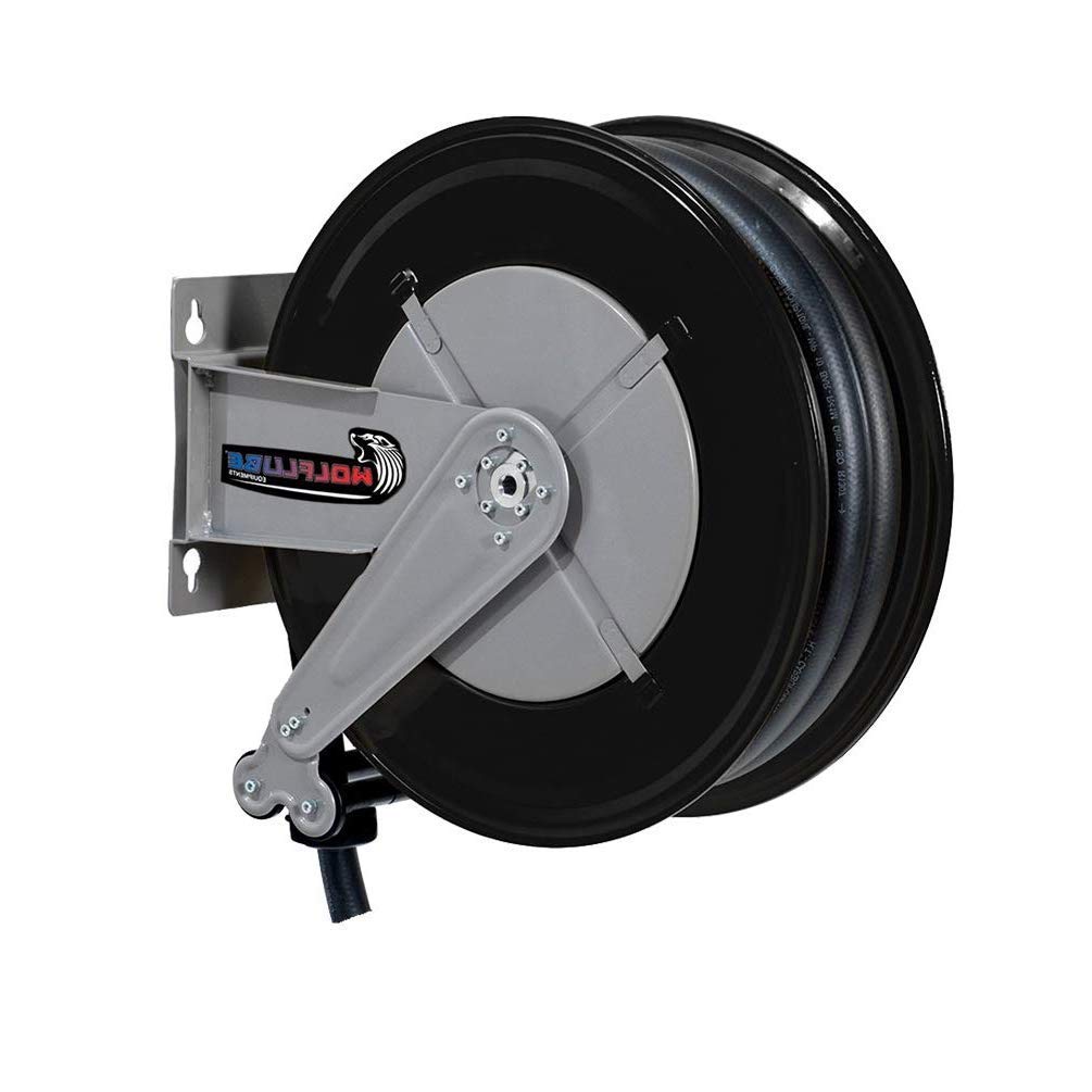 1/2 Inch Automatic Oil Hose Reel with 50 ft Heavy Duty Hose - Perfect for Garage, Workshop & Industrial Use