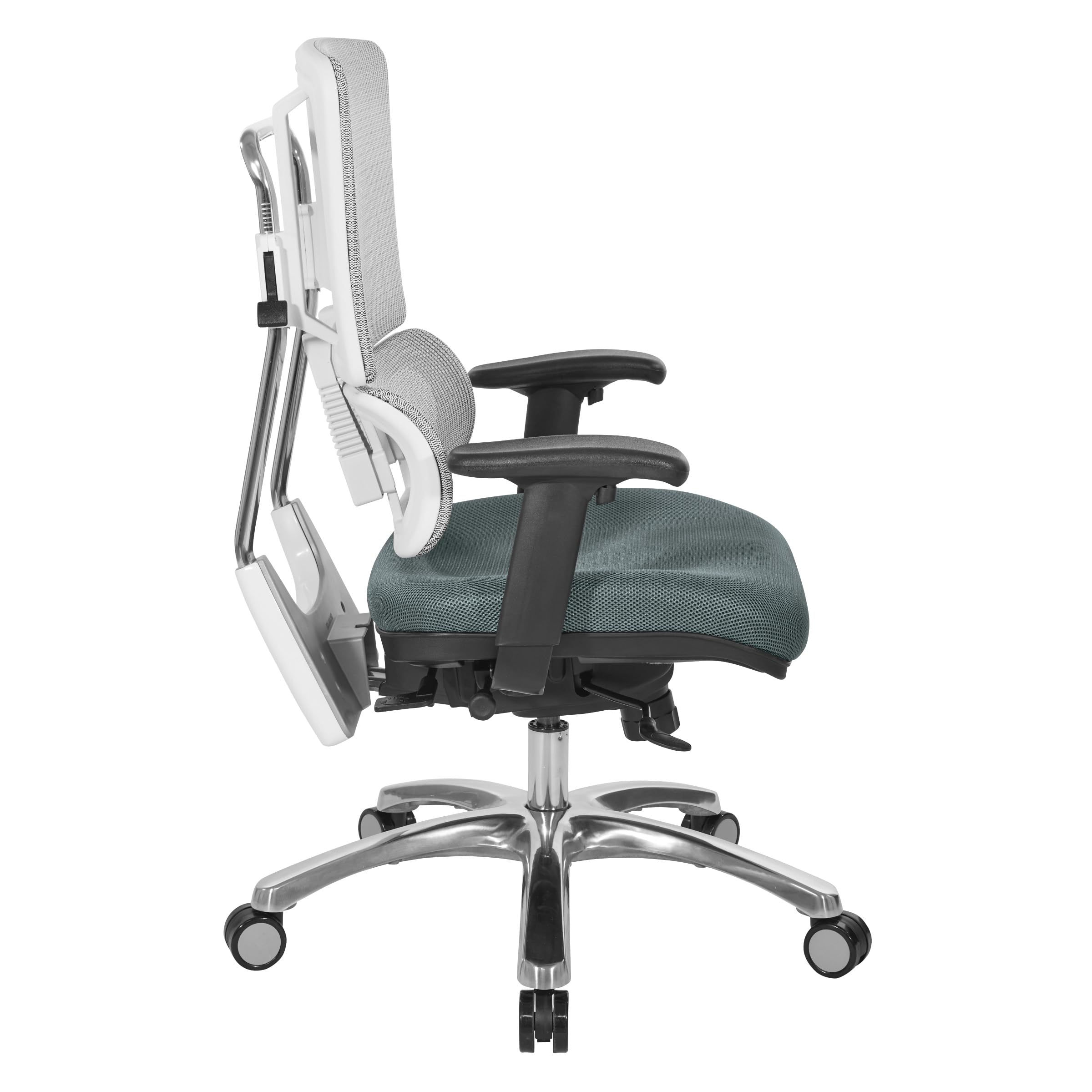 Office Star Pro X996 Ergonomic Mesh Office Chair - Adjustable Height, Lumbar Support & Tilt Function - White Mesh Back with Grey Seat & Polished Aluminum Base - Perfect for Home Office, Executive Desk & Conference Rooms