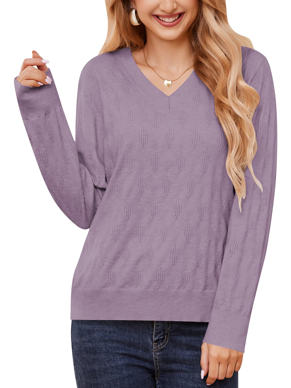 2025 Women's Lightweight Oversized V-Neck Pullover Sweater - Long Sleeve Casual Fashion Top for Spring | Perfect for Office Wear, Weekend Outfits & Layering