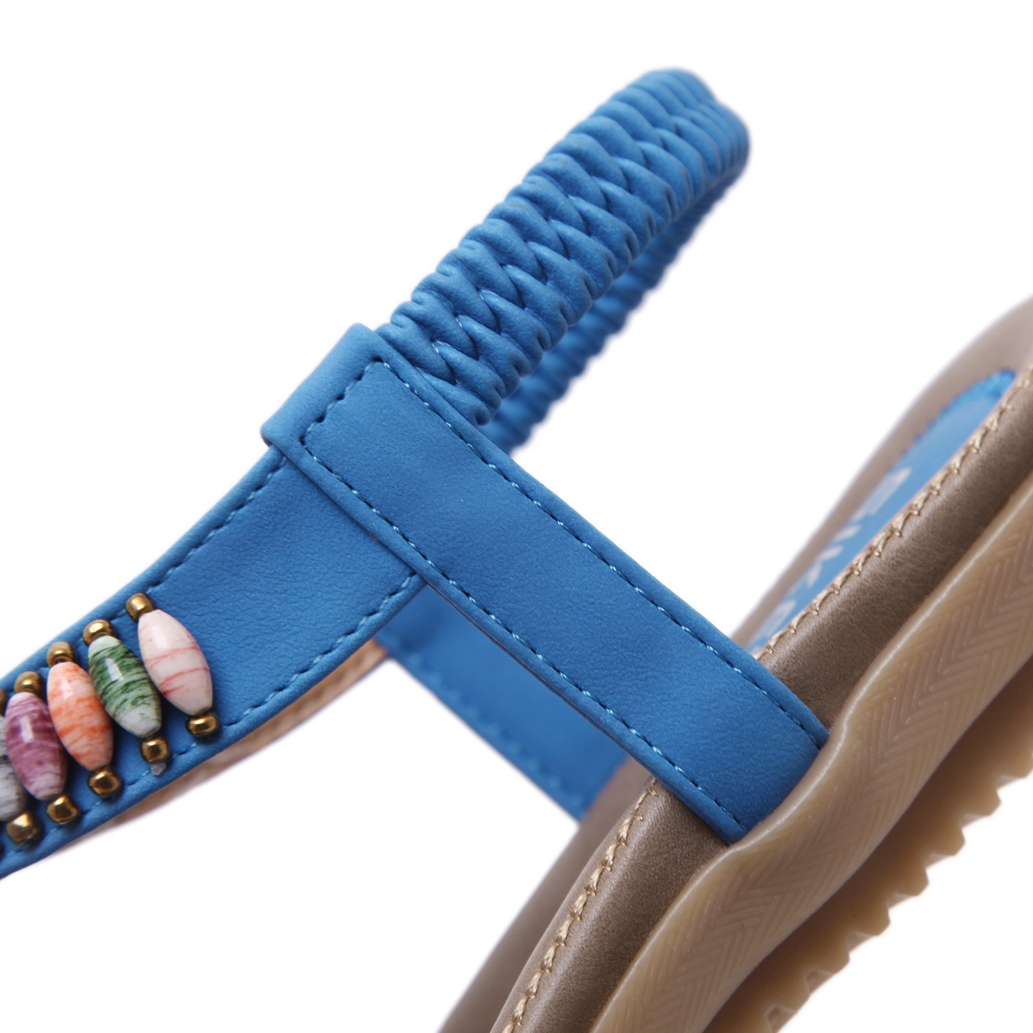Stylish Summer T-Strap Flat Sandals for Women - Open Toe Thong Sandals with Beaded Gemstone Decorations | Comfortable Beach Shoes for Vacation, Pool Party & Casual Outings