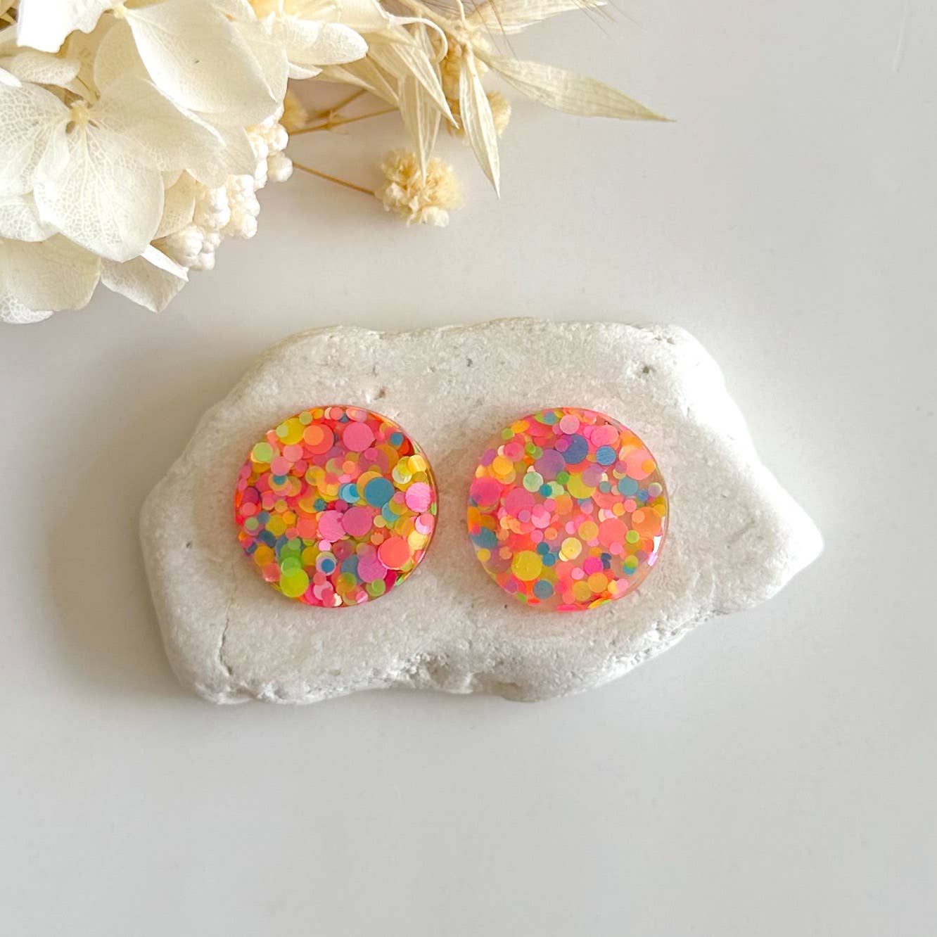 Sparkling Resin Stud Earrings with Glitter - Small & Bright for Women | Perfect for Parties, Weddings, and Everyday Wear