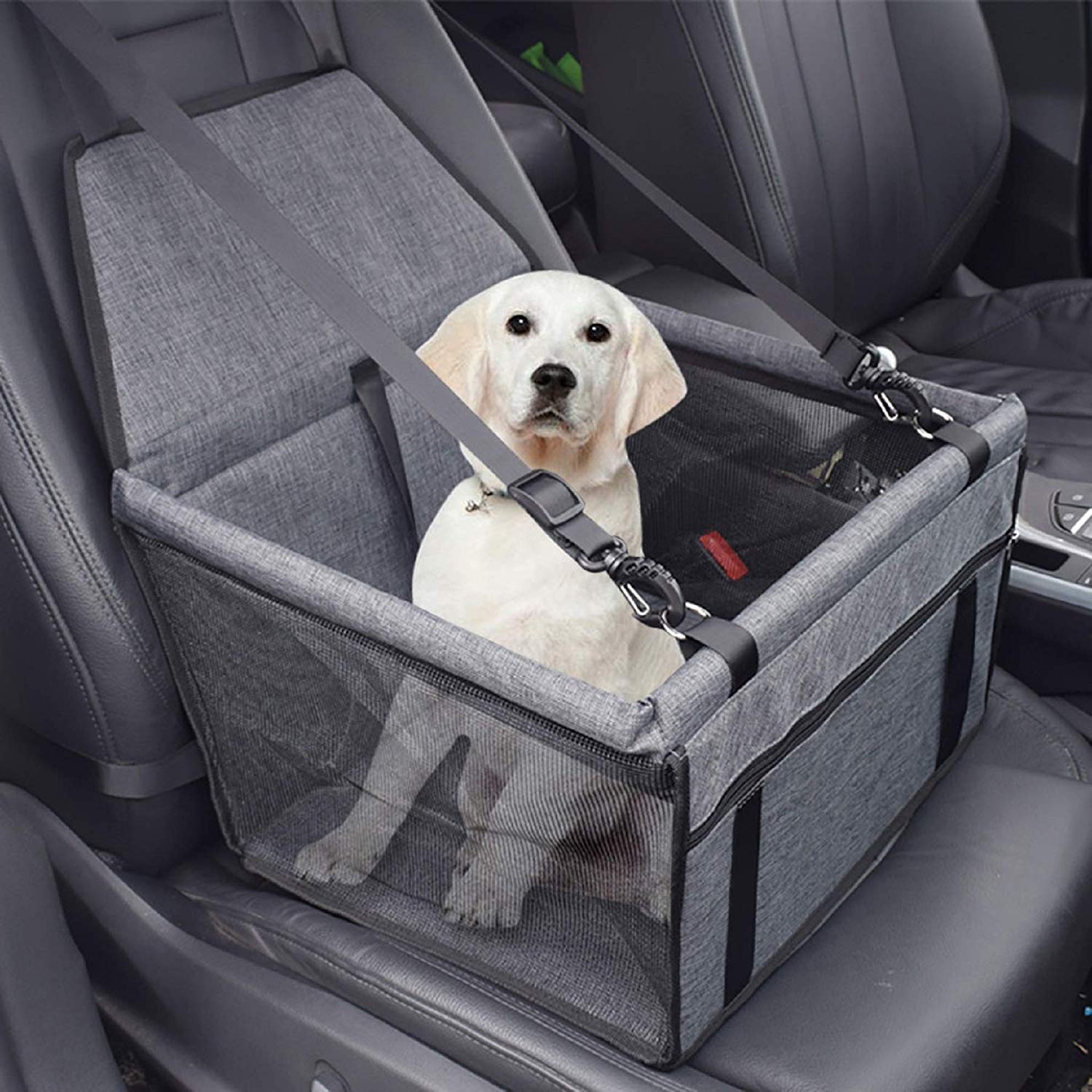 Upgraded Pet Car Booster Seat with Safety Leash - Travel Carrier for Small Dogs & Cats - Perfect for Road Trips