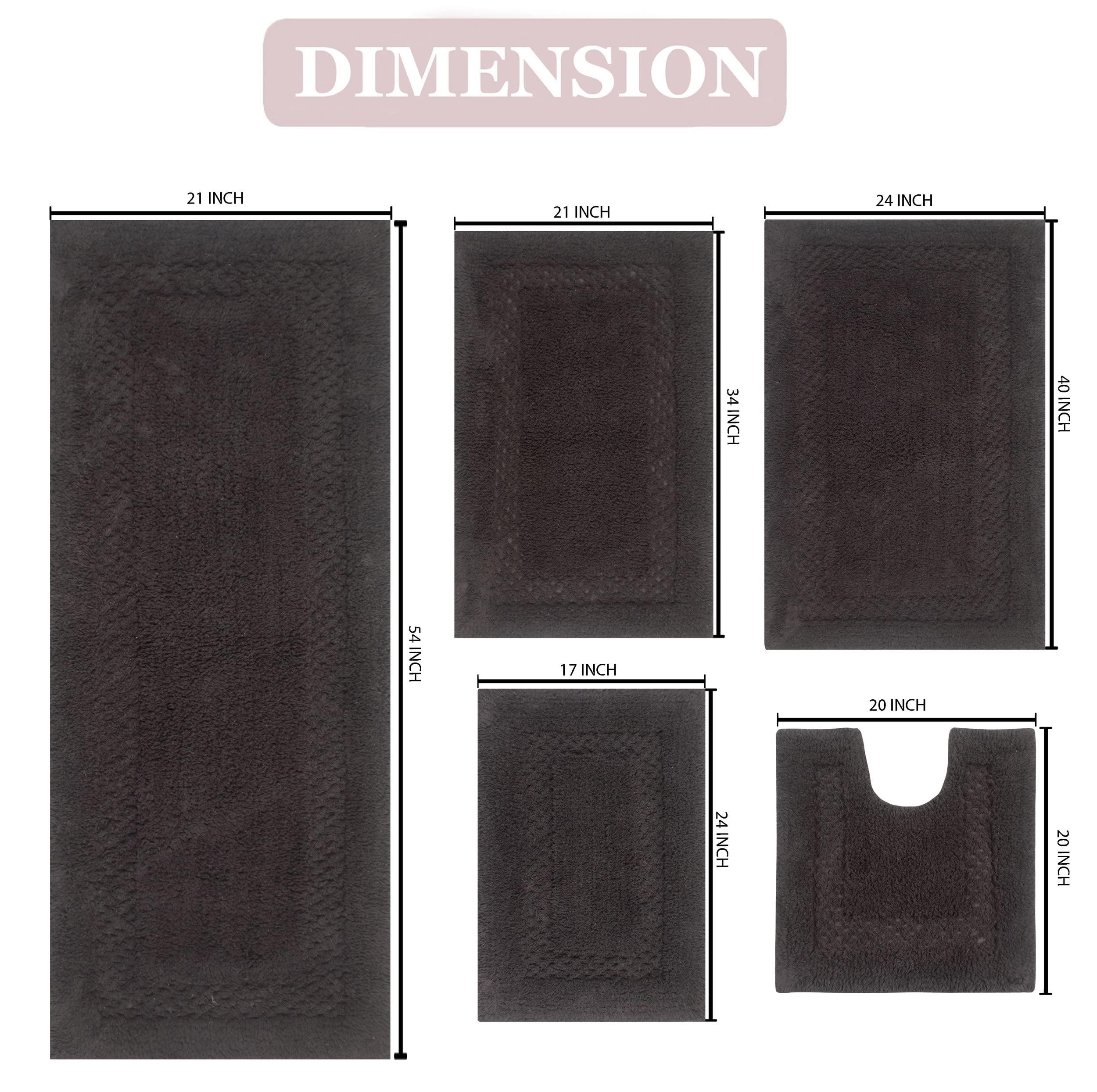 Premium 100% Cotton Bathroom Rug Set - 5 Piece Non-Slip, Washable & Super Absorbent Bath Mats for Bathroom & Kitchen - Extra Soft Contour Floor Mats (Gray) - Perfect for Modern Homes, Spa-Like Bathrooms & Cozy Kitchens