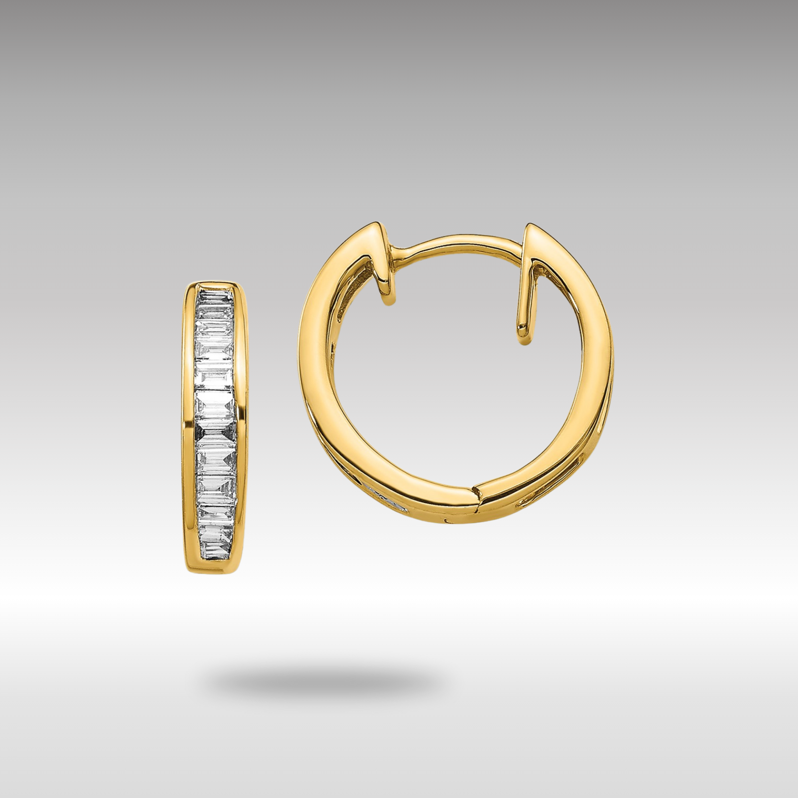 18K Gold Baguette Diamond Hinged Hoop Earrings - Model EM5356 025 YA | Elegant Dangle Earrings for Women | Perfect for Weddings, Parties & Special Occasions