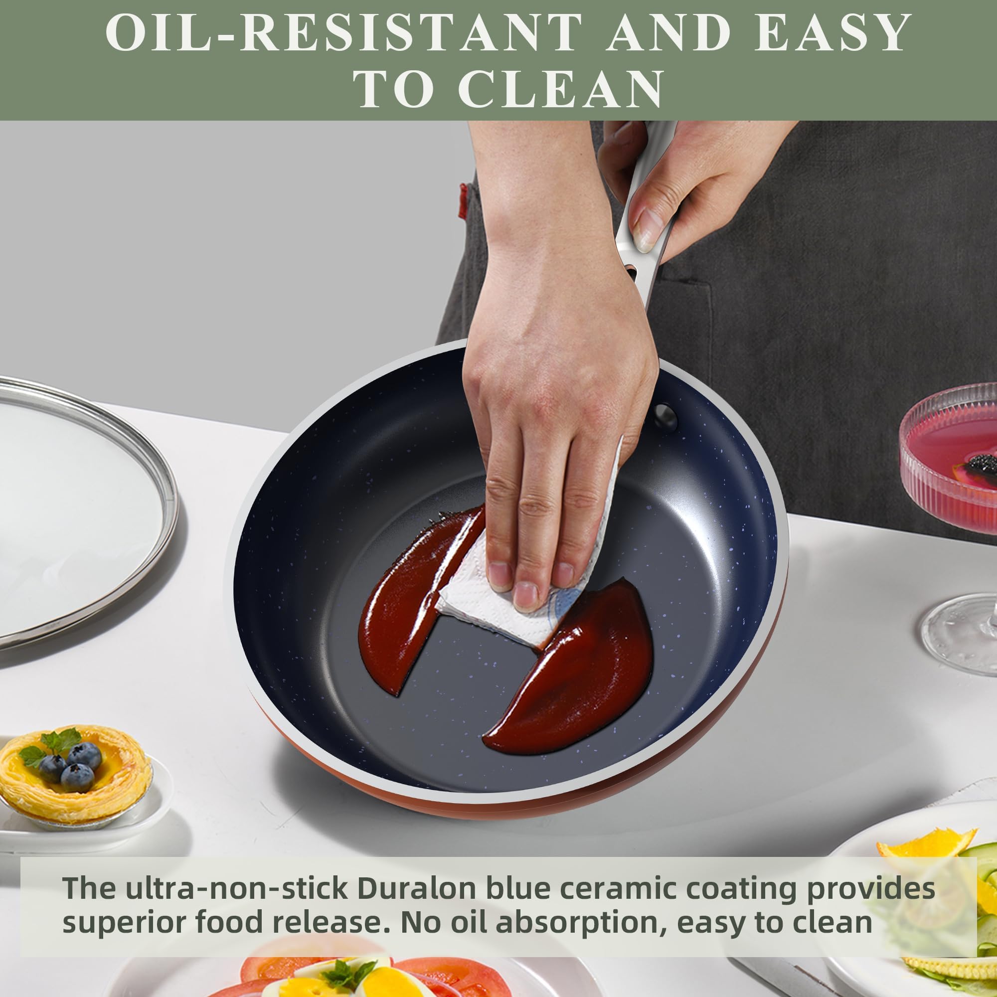 Nuwave 9-Piece Cookware Set - Blue Ceramic Nonstick Coating, Diamond-Infused Scratch-Resistant, PFAS-Free, Oven & Induction Safe, Even Heat Distribution with Tempered Glass Lids & Stay-Cool Handles | Perfect for Healthy Cooking, Frying, Baking & Meal Prep in Modern Kitchens
