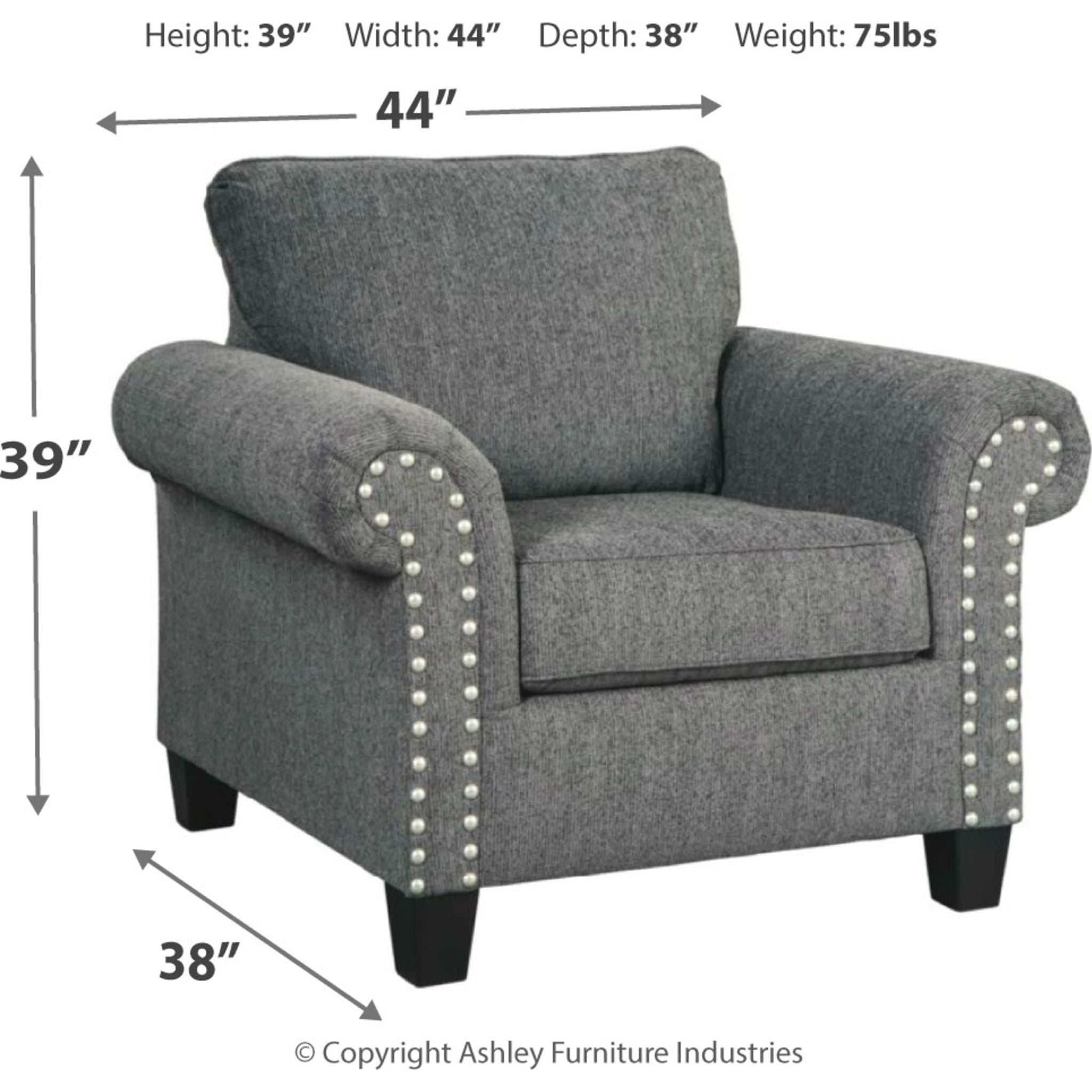 Agleno Chair - Modern Charcoal Gray Accent Chair for Living Room, Bedroom, or Office - Comfortable Upholstered Lounge Seating with Sturdy Metal Legs