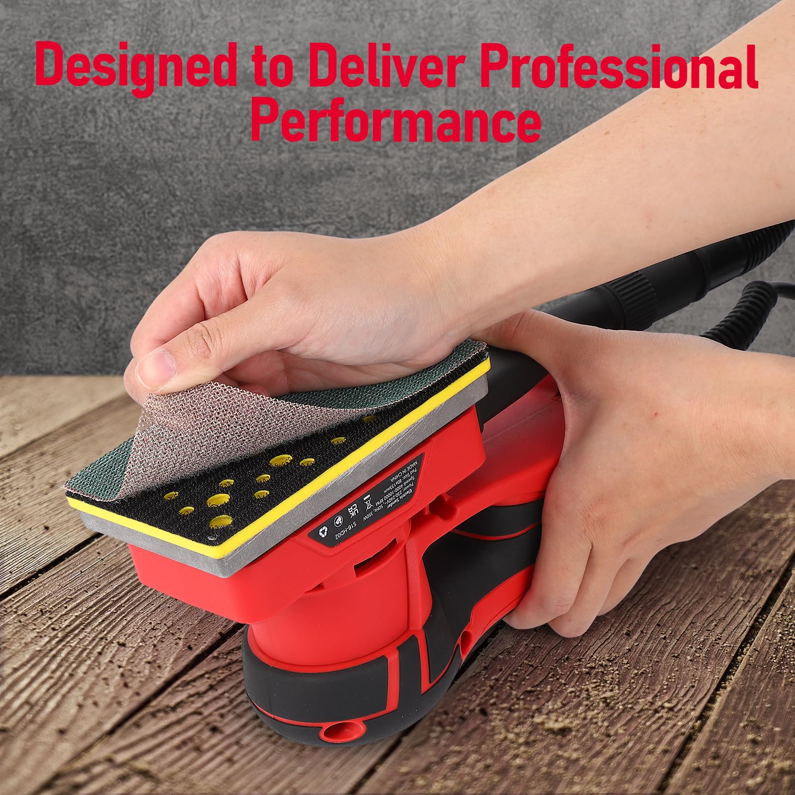 PioneerWorks 350W Brushless Sheet Sander with 12 Sanding Papers - Powerful Low Vibration Finishing Sander (10,000 RPM) for Woodworking, Polishing, Carpentry - Perfect for Furniture Refinishing, DIY Projects & Home Renovation