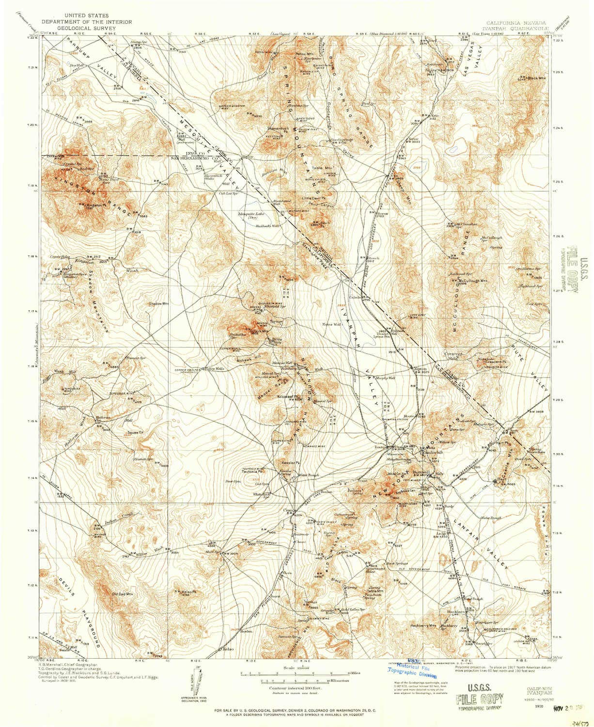 Vintage Ivanpah CA Topographic Map - 1:250000 Scale, 1 X 1 Degree (1910 Original, 1957 Update) - 20.4 x 16.7 Inch Historical Wall Decor for Home, Office & Classroom Geography Displays