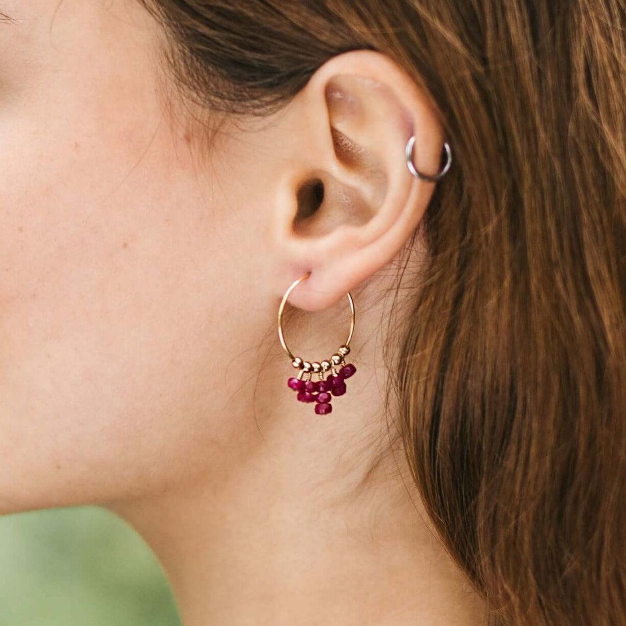 Ruby Statement Hoop Earrings for Women - Elegant Dangle Earrings for Party, Wedding & Evening Wear - 925 Sterling Silver Jewelry Gift