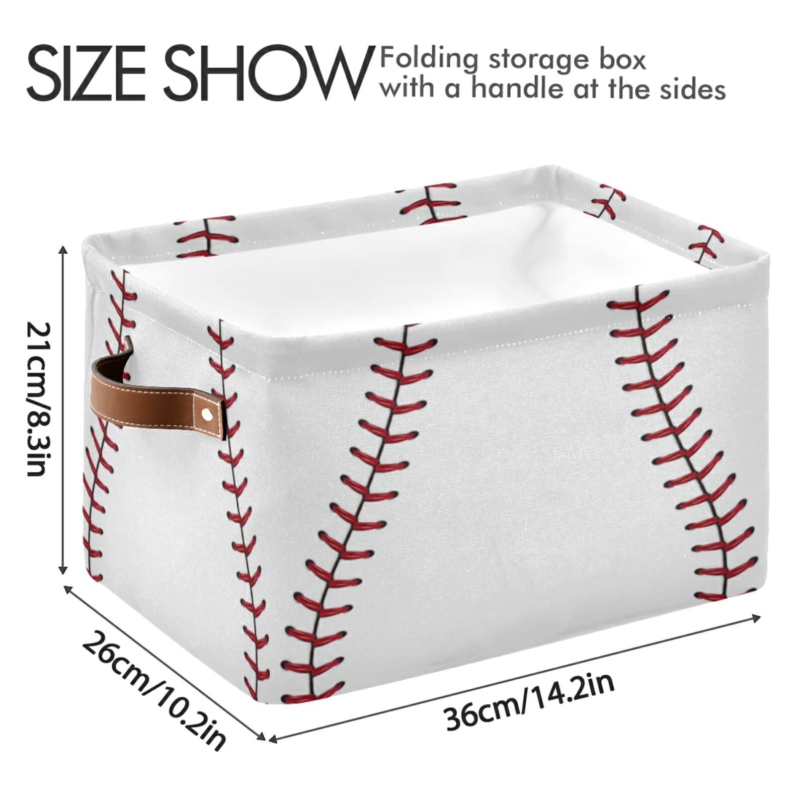 AUUXVA Collapsible Storage Bins with Handles - Baseball Print Decorative Basket Organizer for Nursery, Closet, Office, Home & Bedroom - Perfect for Toys, Books & Clothes Storage (1 Pack)
