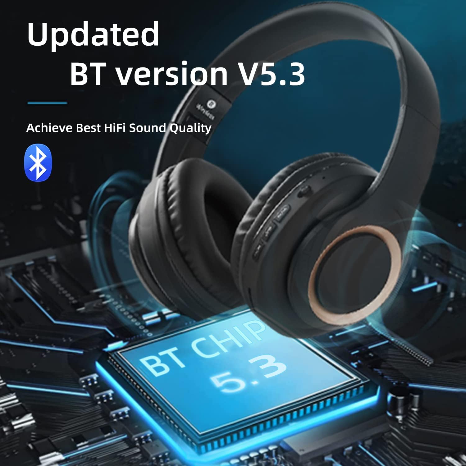 Wireless Bluetooth Over-Ear Headphones with Built-in Mic, Foldable Stereo Headset with Micro SD/TF & FM, Lightweight & Soft Earmuffs for Long Wear - Perfect for Travel, Workouts & Office Use (Black)