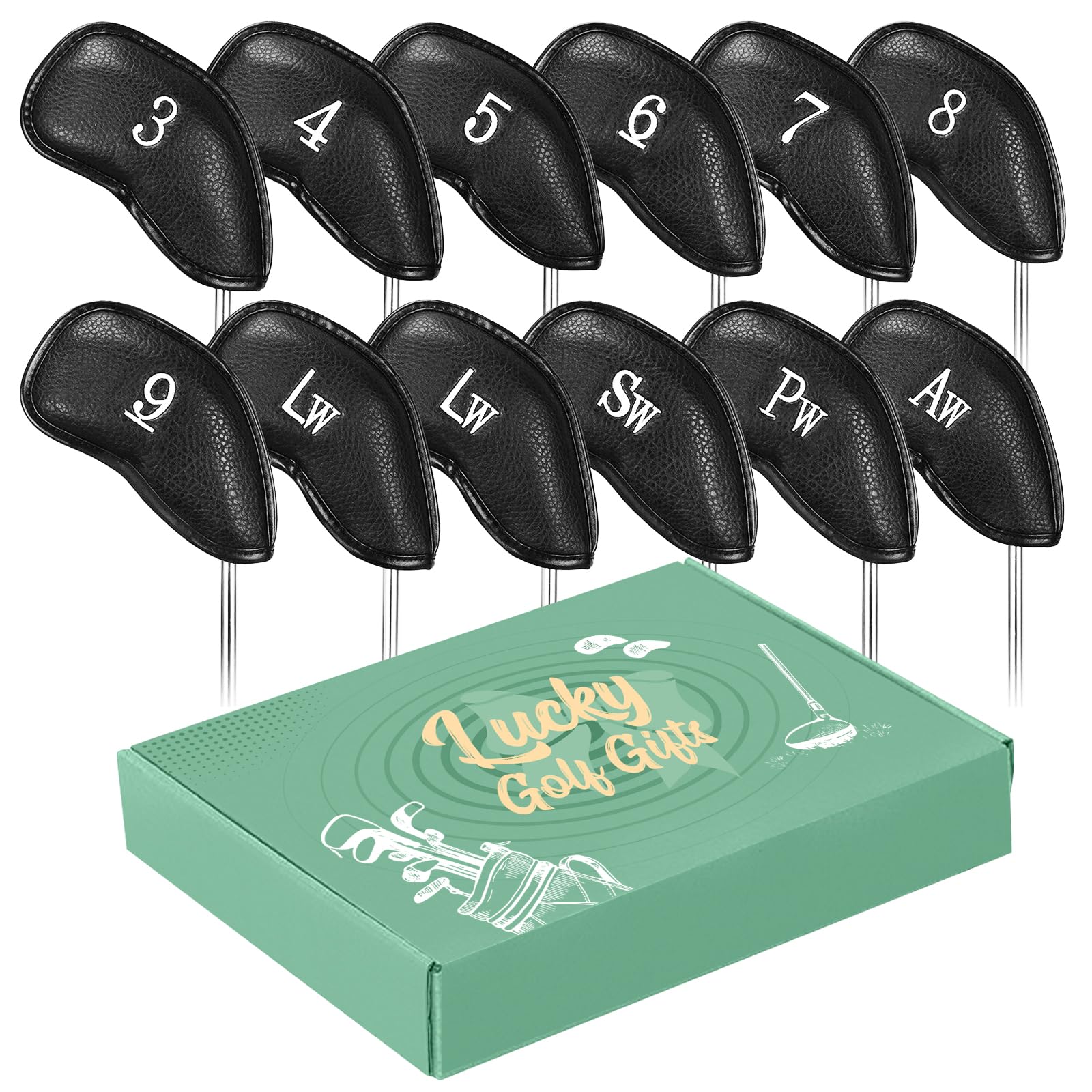 Premium 12-Piece Golf Iron Head Covers Set with Numbers - Synthetic Leather Club Protectors for Men, Fits All Brands (Gift Box Included) - Perfect for Golf Tournaments, Practice Sessions & Club Protection