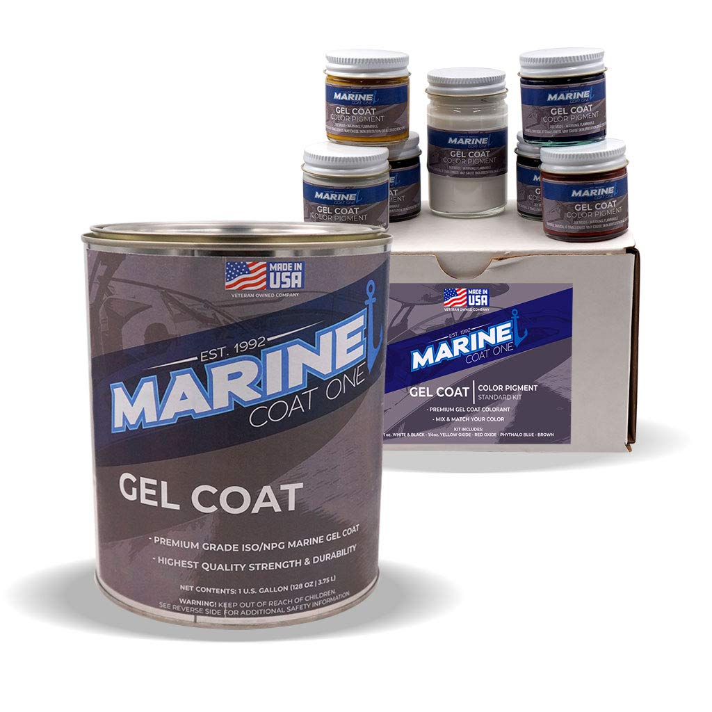MarineCoat One Complete Boat Gel Coat Repair Kit - White Gel Coat with Color Pigment (1 Gallon with Wax) for Fiberglass Boat Hull & Deck Restoration | Perfect for DIY Marine Repairs & Scratch Fixing
