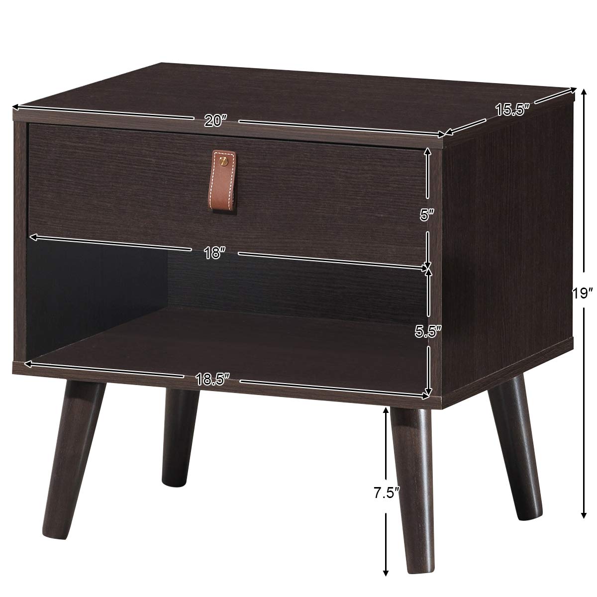 Mid-Century Modern Wooden Nightstand with Drawer and Shelf - Bedside End Table for Bedroom, Living Room & Sofa - Perfect for Storing Books, Lamps & Bedroom Essentials