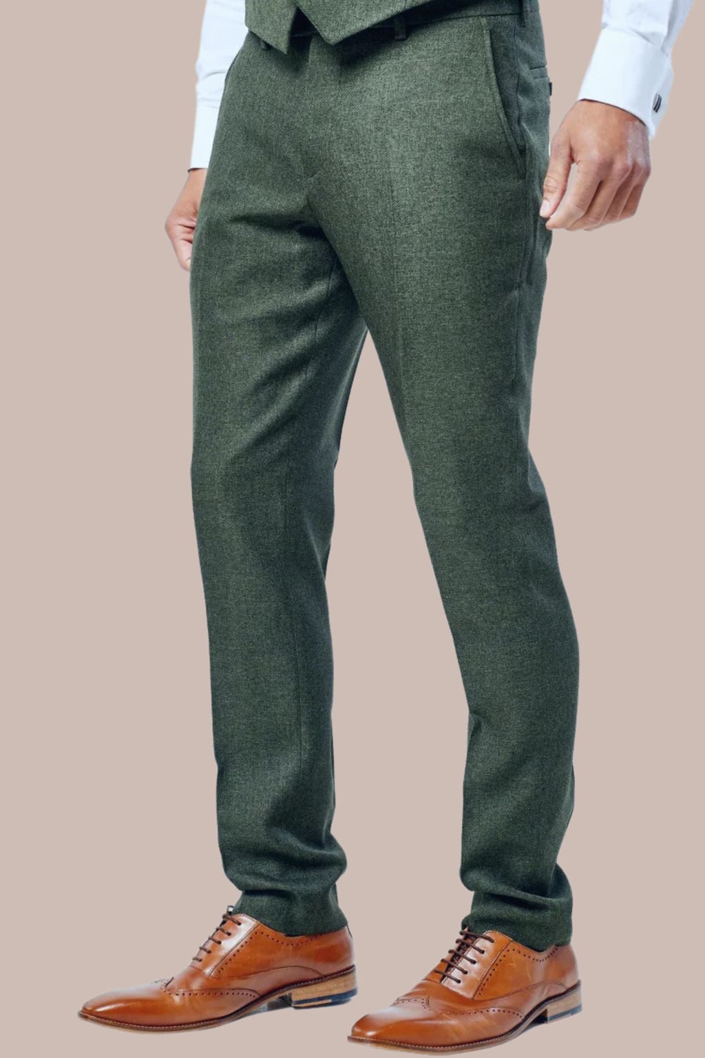 Fratelli Robbie Men's Olive Green Tweed Pants - Classic Slim Fit Casual Trousers for Office, Business & Smart Casual Outfits