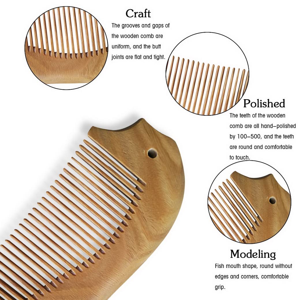 Natural Sandalwood Comb for Curly Hair - Wide Tooth Wooden Comb with Anti-Static & Massage Design, Hand-Carved Sandalwood Detangling Comb for Smooth & Healthy Hair - Perfect for Daily Hair Care, Travel & Gifting
