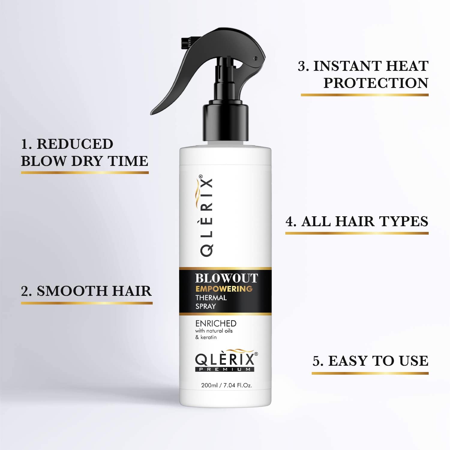 QLERIX Premium Heat Protectant Hair Spray - Sulfate & Paraben Free Styling & Straightening Blowout Spray for Men & Women (200ml) - Perfect for Salon Quality Styling at Home & Heat Tool Protection