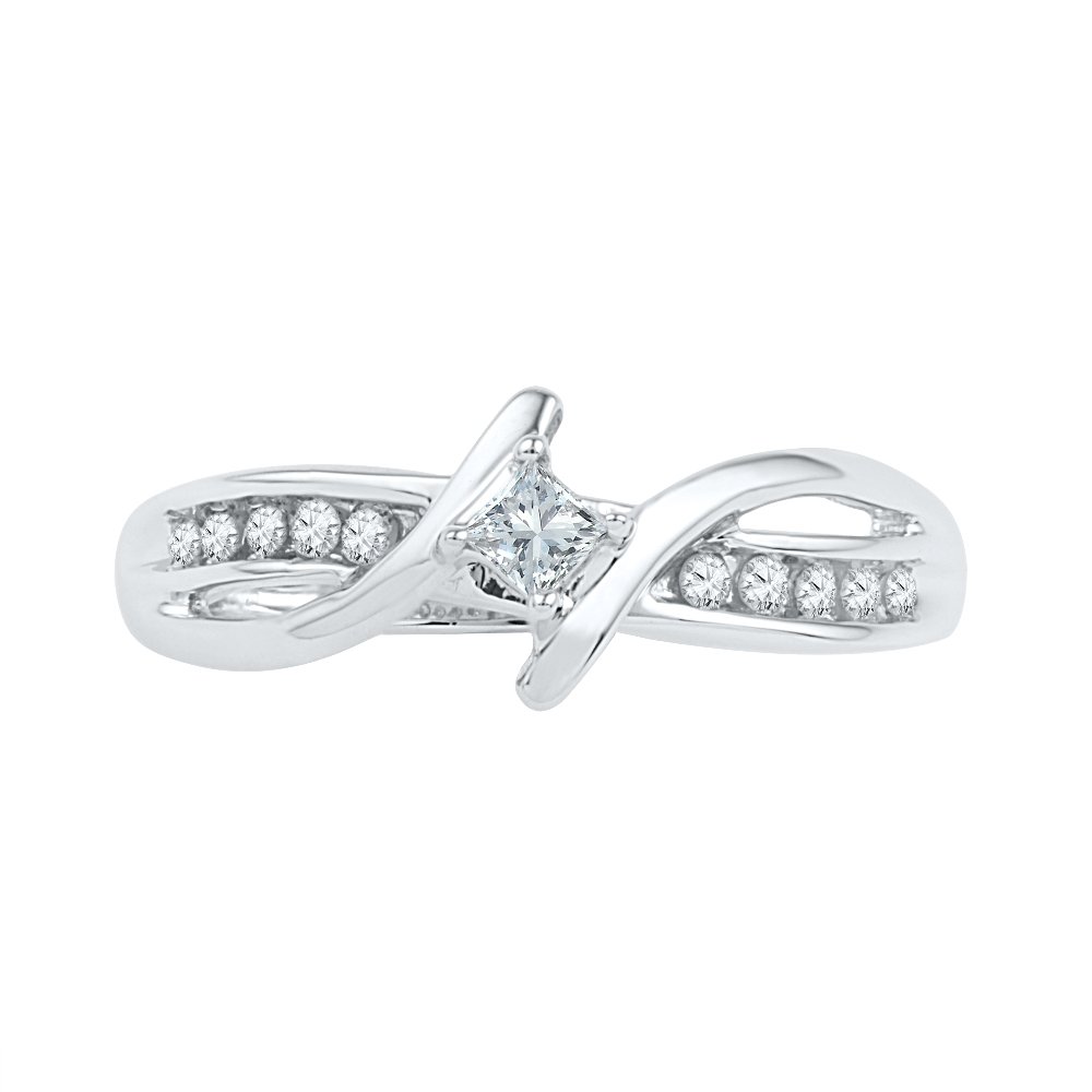 10KT White Gold Princess & Round Diamond Bypass Promise Ring (1/5 CTTW) - Elegant Engagement, Anniversary & Gift Jewelry for Her