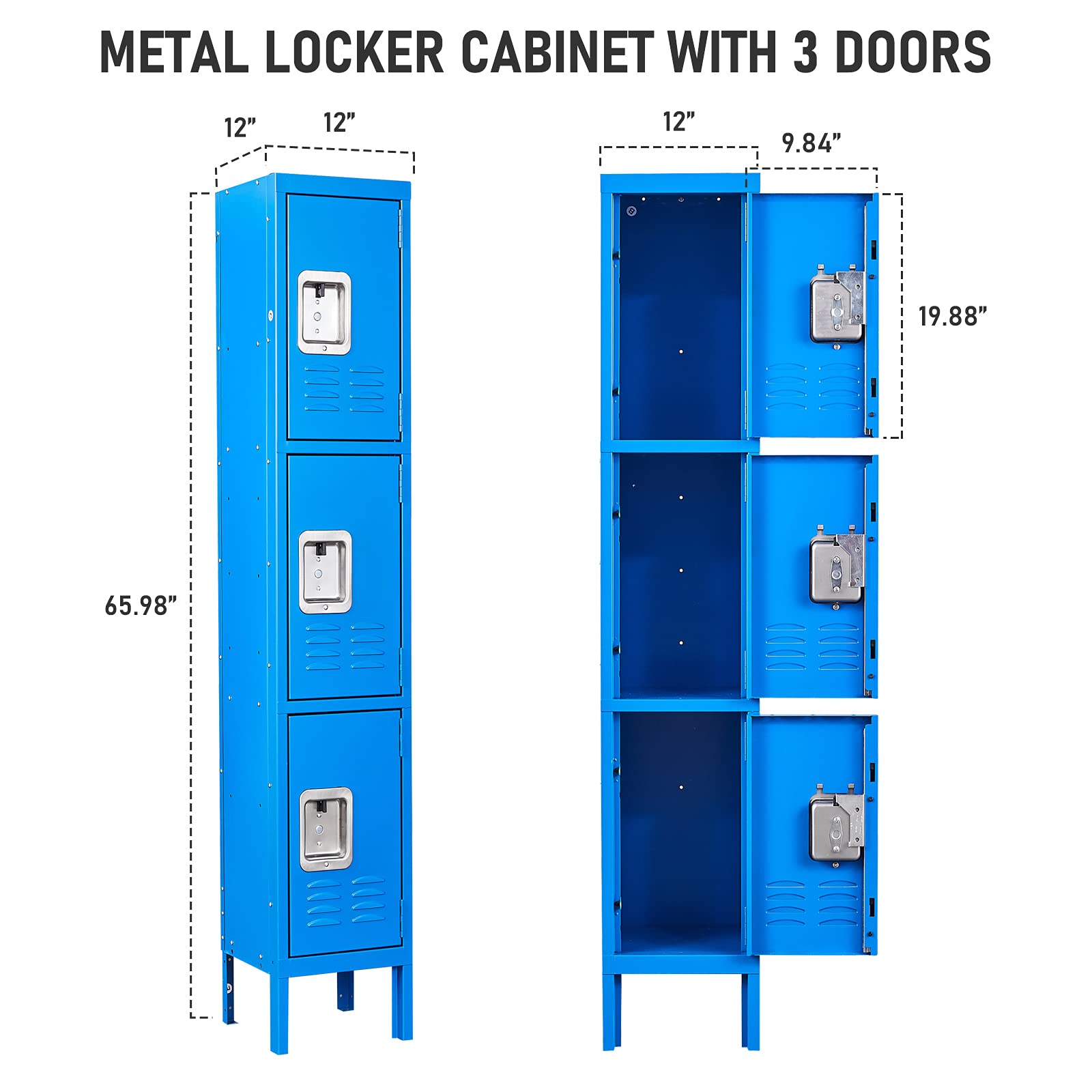 MIIIKO 3-Door Metal School Locker Cabinet with 3-Tier Shelves - Heavy Duty Gym & Office Storage Organizer for Kids, Home & Workplace - Perfect for School, Gym, Dormitory & Office Organization