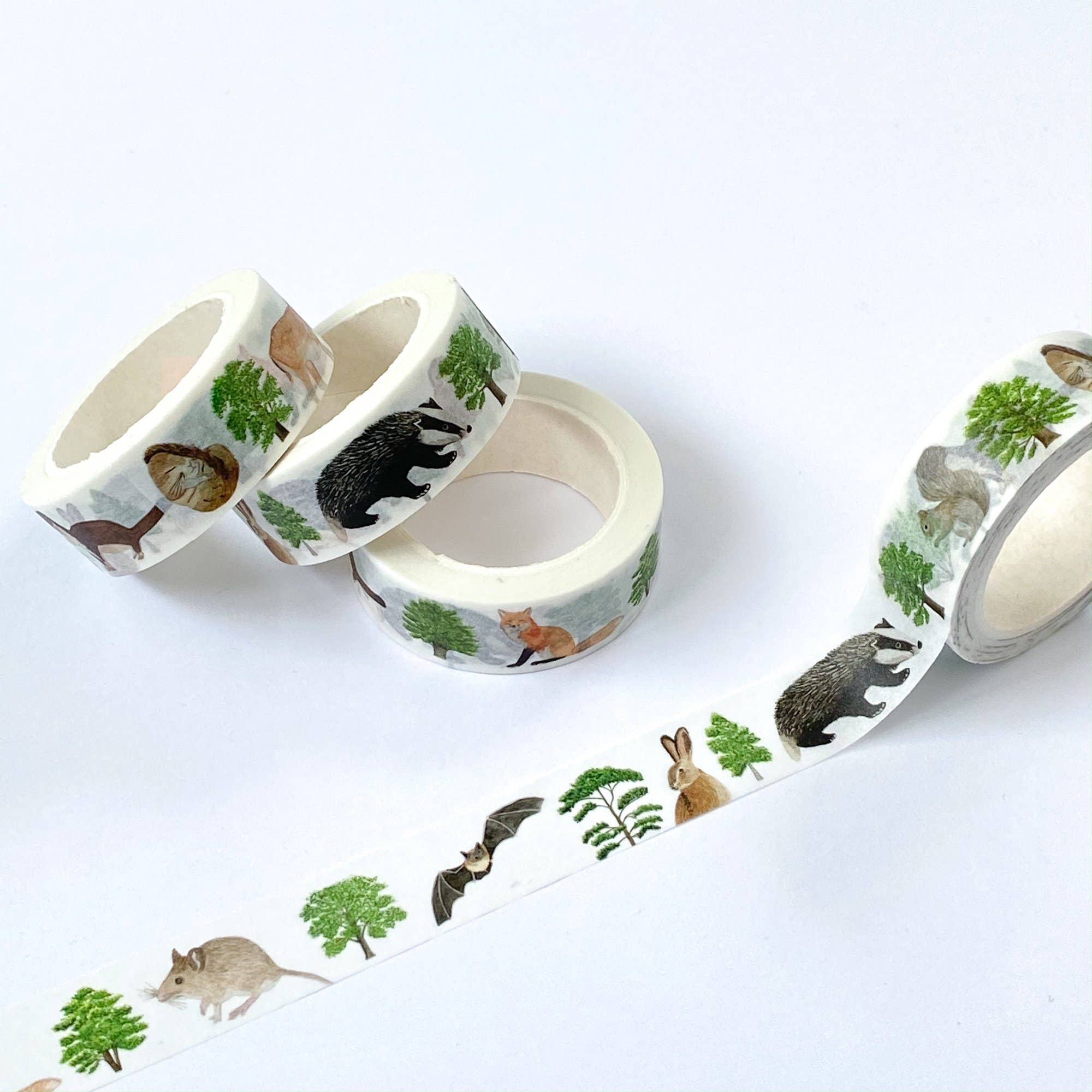 British Woodland Animals Washi Tape - Adhesive Decorative Paper Tape for Scrapbooking, Journaling, DIY Crafts & Gift Wrapping - Fox, Deer, Rabbit Design
