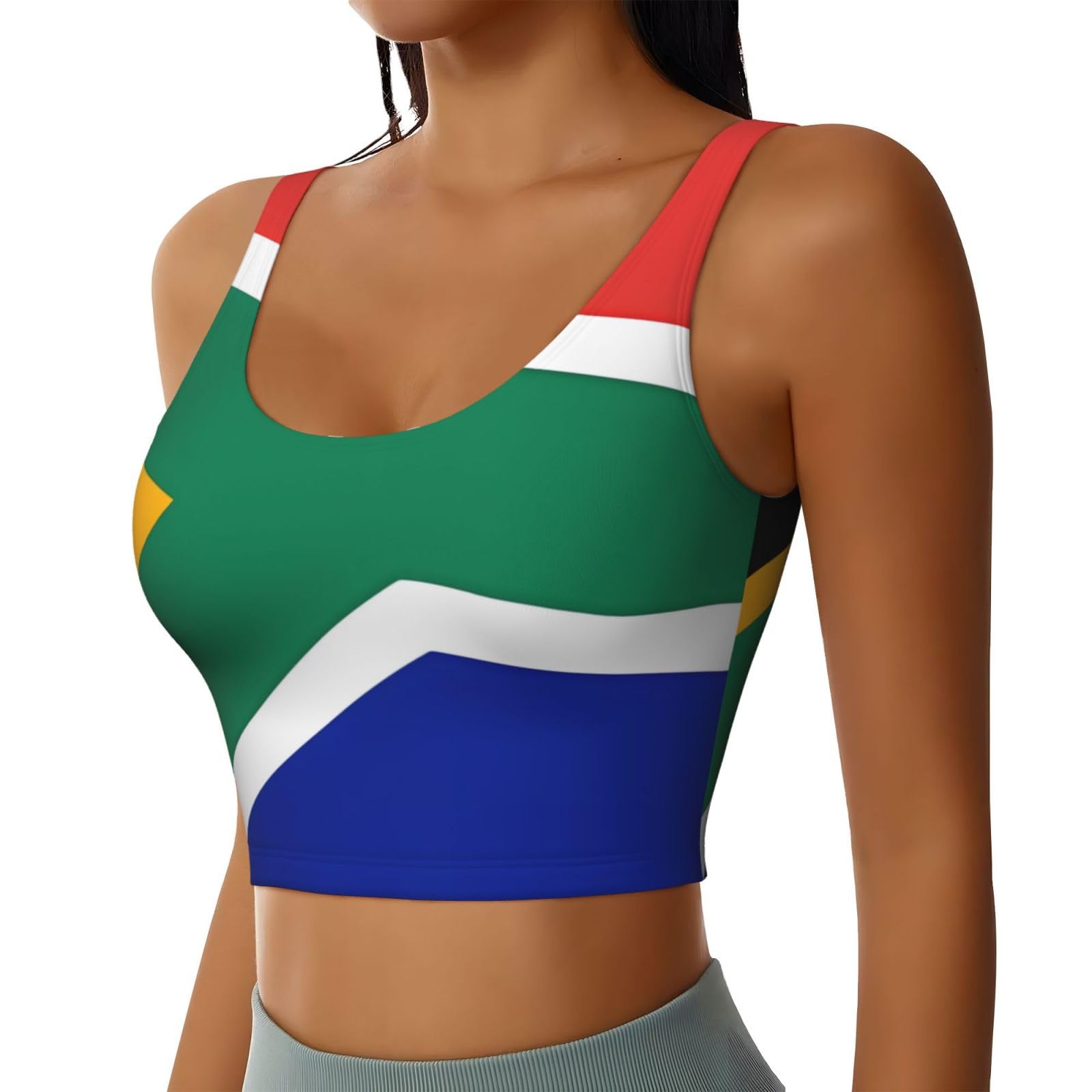 Breathable Women's Sports Bra - Elastic Yoga Tank Top with South Africa Flag Pattern - Perfect for Gym, Running & Workouts