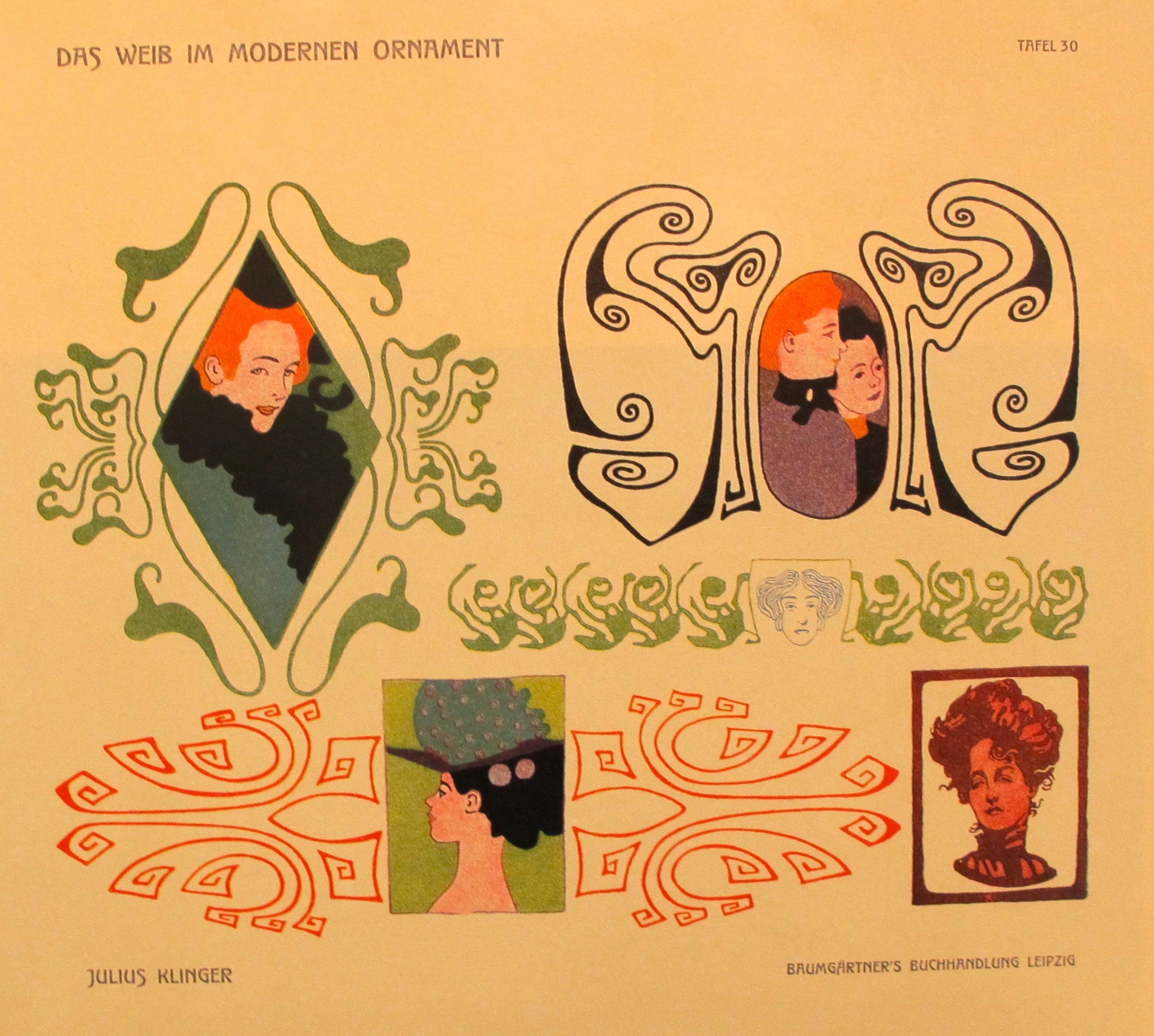 1902 Original German Art Nouveau Poster - Das Weib Im Modernen Ornament Plate 30 by Klinger | Vintage Home Decor & Art Collection Display