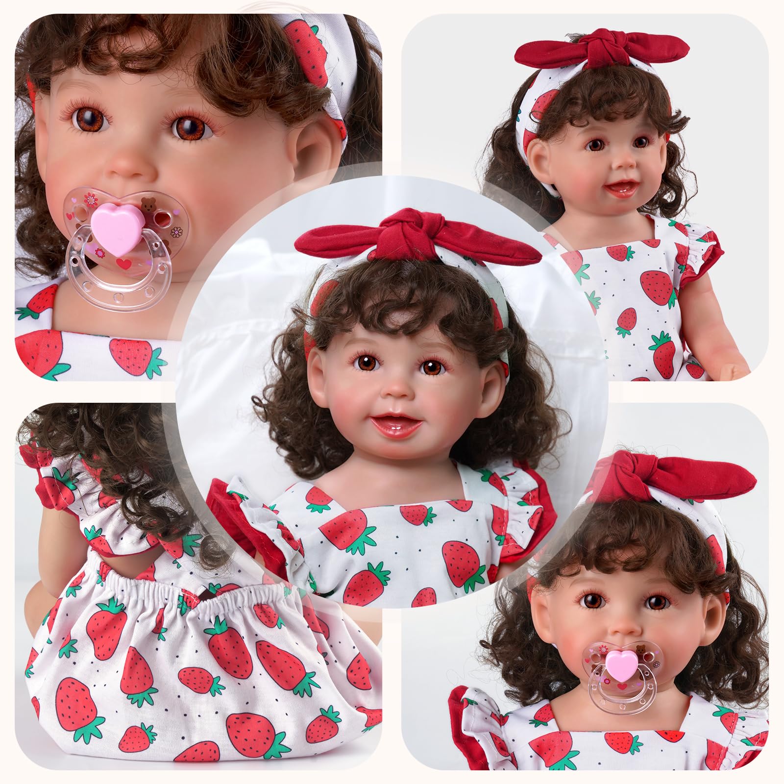 JIZHI Reborn Baby Doll Clothes for 17-22 Inch Dolls - Strawberry Outfit Set with Pacifier for Newborn Girl Dolls | Perfect for Collectors, Gift Giving & Role Play