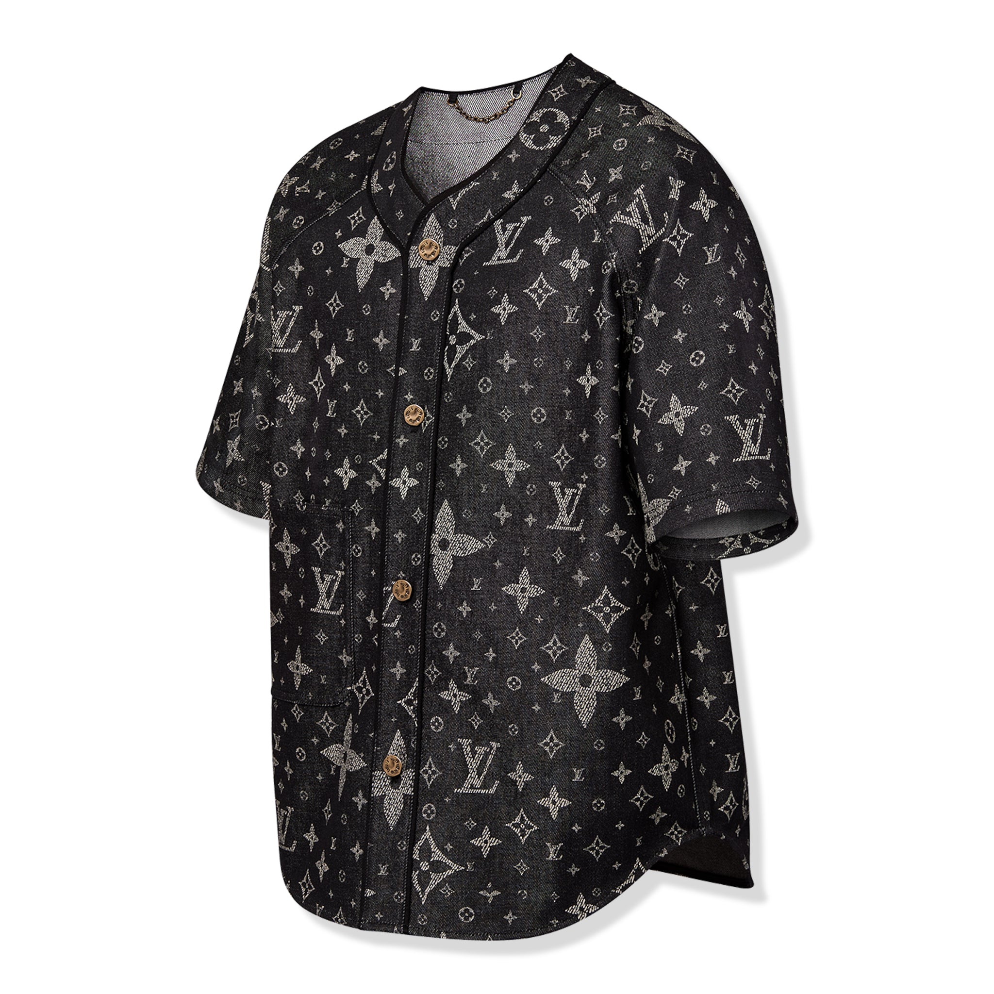 Louis Vuitton Monogram Denim Black Baseball Shirt - Luxury Designer Casual Top for Men | Perfect for Streetwear, Date Night & Fashion Events