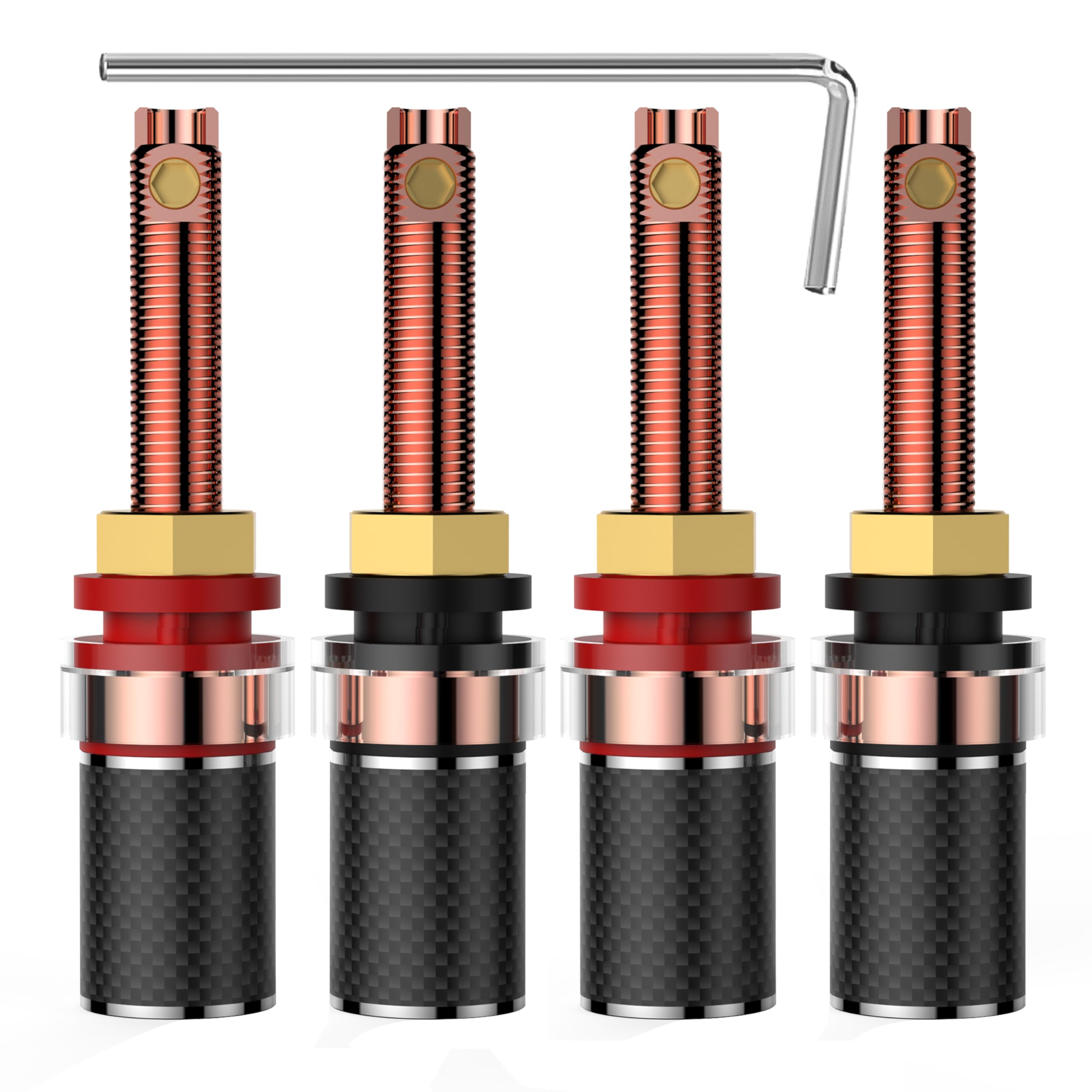 Premium Viborg BP614 4X Hi-Fi Speaker Binding Posts - Pure Copper Banana Plugs with Screw Lock, Carbon Fiber Body & Color Coding for Audiophile Systems | Ideal for Thick Baffle Speakers, Home Theater & Studio Setups