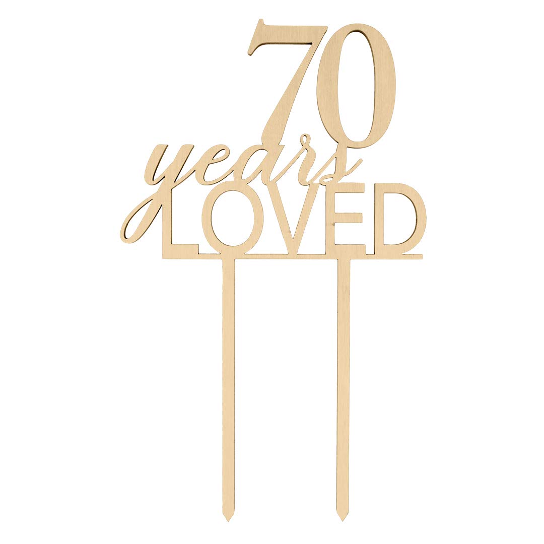 70th Anniversary Cake Topper - Rustic Chic Wooden Wedding Cake Decor for 70 Years Loved Celebration, Birthday or Anniversary Party - Laser Cut Cake Decoration for Wedding, Birthday & Special Events