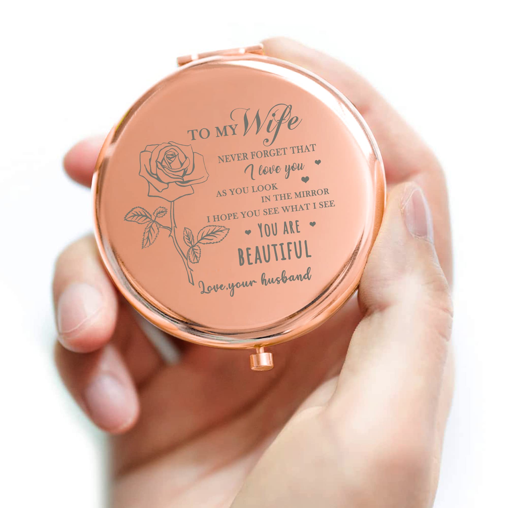 Rose Gold Compact Mirror for Women - Elegant & Portable Makeup Mirror - Perfect Gift for Wife, Girlfriend, Mom - Birthday, Anniversary, Valentine's Day, Mother's Day Present - Ideal for Travel, Purse & Touch-Ups
