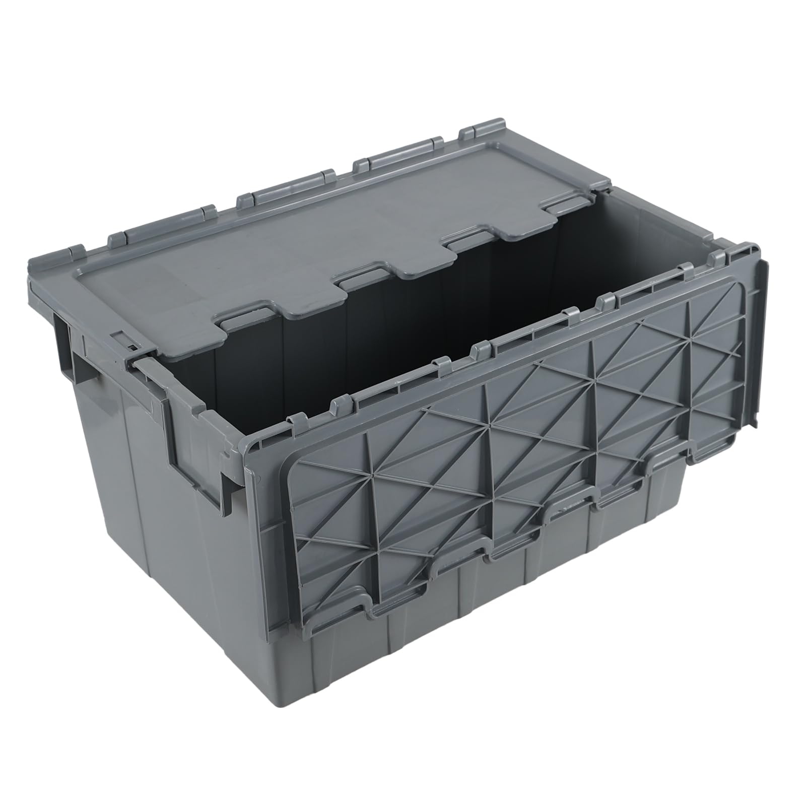 15 Gallon Heavy-Duty Storage Container with Hinged Lid - Industrial Plastic Storage Tote Bin (4-Pack) - Perfect for Warehouse, Garage Organization & Bulk Item Storage