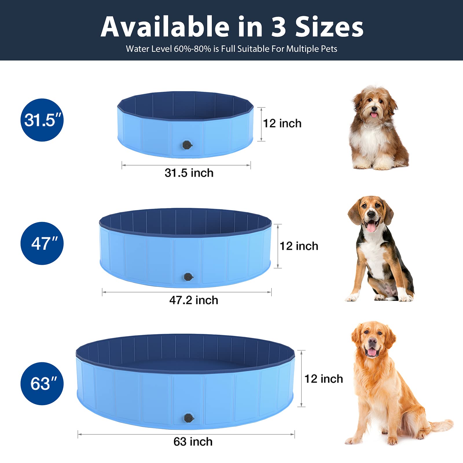 Foldable Dog Pool for Large Dogs - Portable Slip-Resistant Pet Bathing Tub, Collapsible PVC Swimming Pool for Dogs, Cats & Kids - Outdoor Water Play for Backyard, Beach & Summer Fun (Large Size)