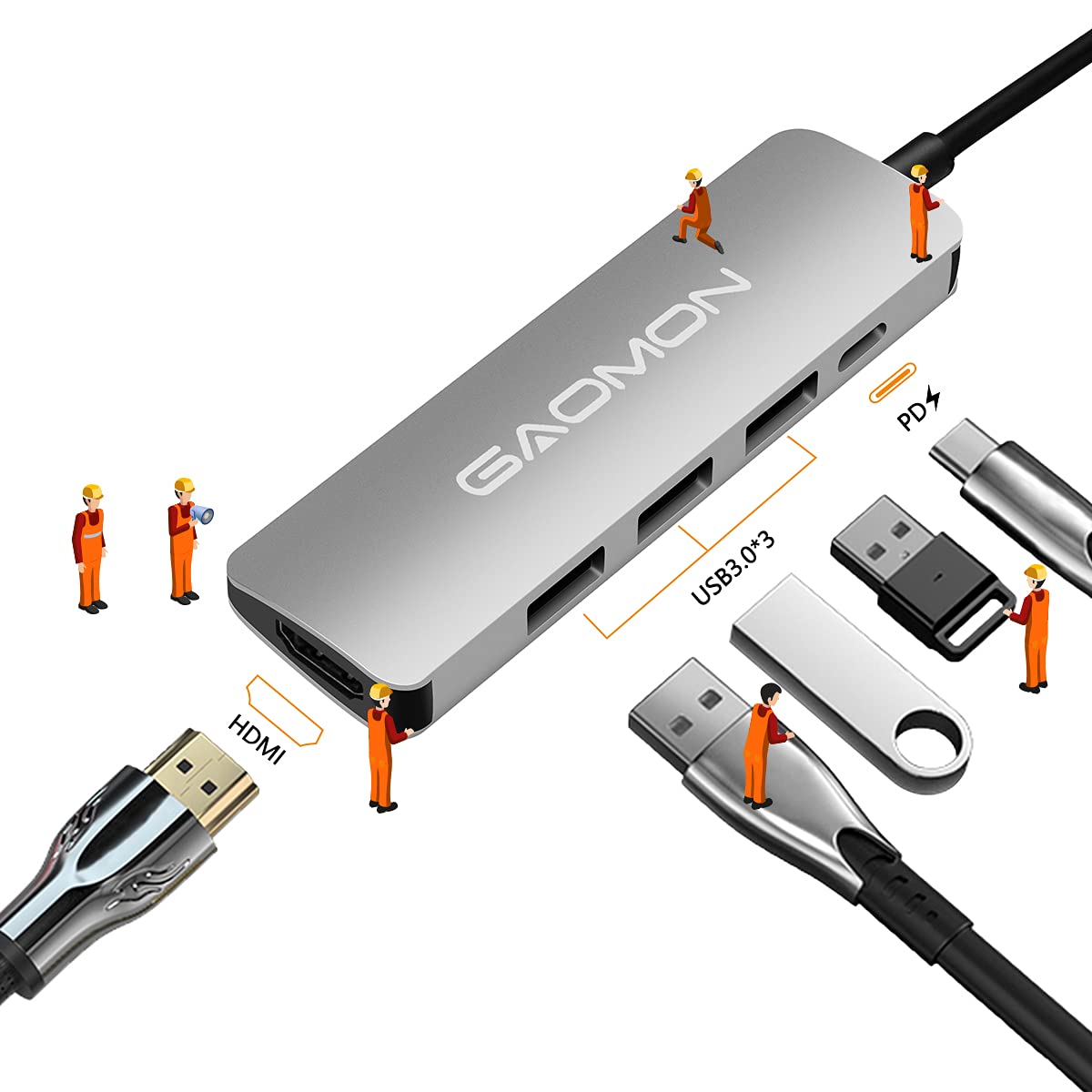 GAOMON AD01 USB C Hub - 5-in-1 Portable Docking Station with 4K HDMI, 3 USB 3.0 Ports & USB-C Port | Compatible with MacBook, iPad, Samsung Galaxy & More | Perfect for Home Office, Travel & Multi-Device Charging
