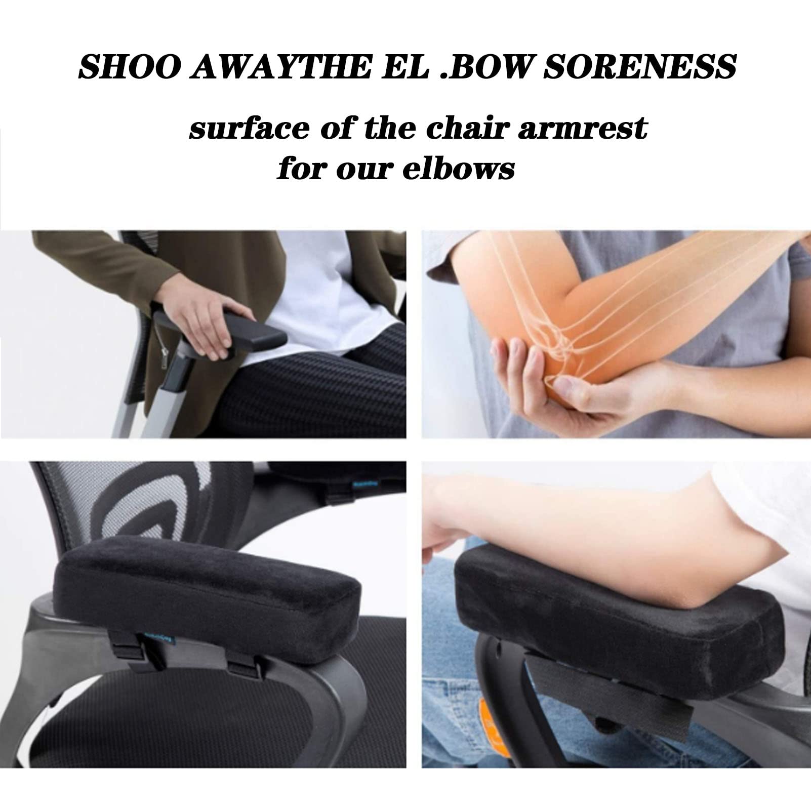 2 Pack Memory Foam Armrest Covers for Office Chairs - Soft Elbow Support Pads for Pressure Relief, Ergonomic Arm Rest Pads for Wheelchair, Gaming Chair & Desk Chair - Perfect for Long Work Hours & Gaming Sessions