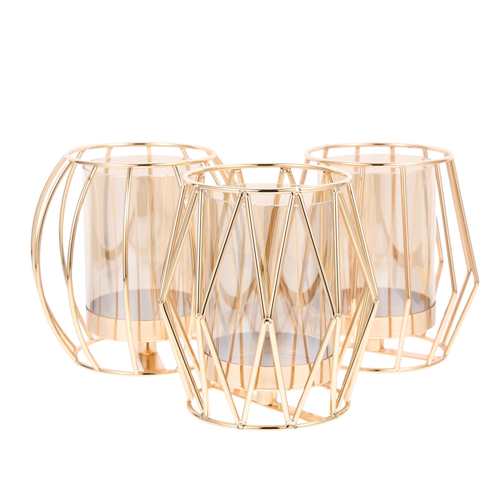 3-Piece Geometric Iron Candle Holders Set - Hollow-Out Design, Elegant & Creative Candlesticks for Home Decor, Wedding, Dining Table Centerpiece, Romantic Ambiance Lighting